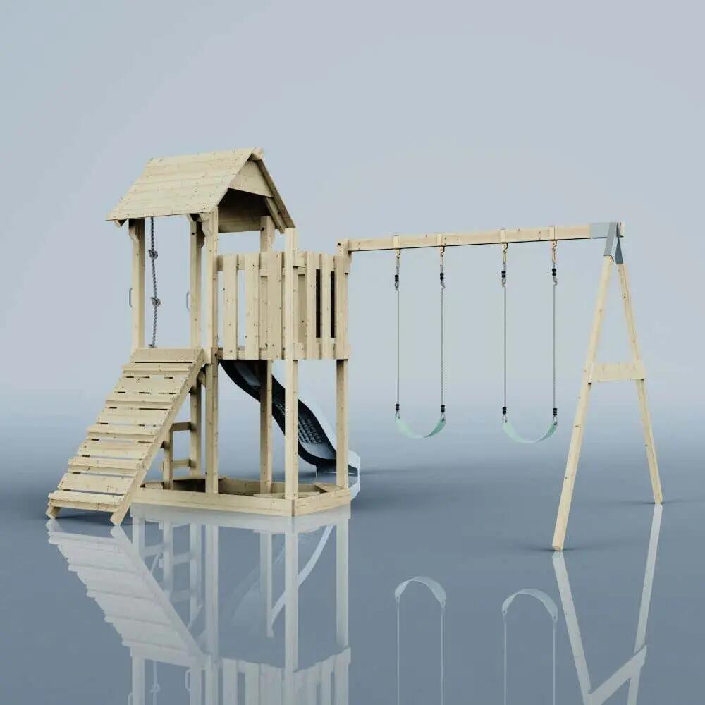 Spielturm Uppsala mit Kinderschaukel in Eisblau - 357 × 361 × 273 cm 6/6