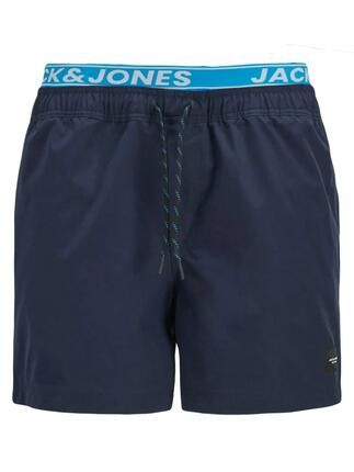 Short de bain homme grande taille double ceinture bleu