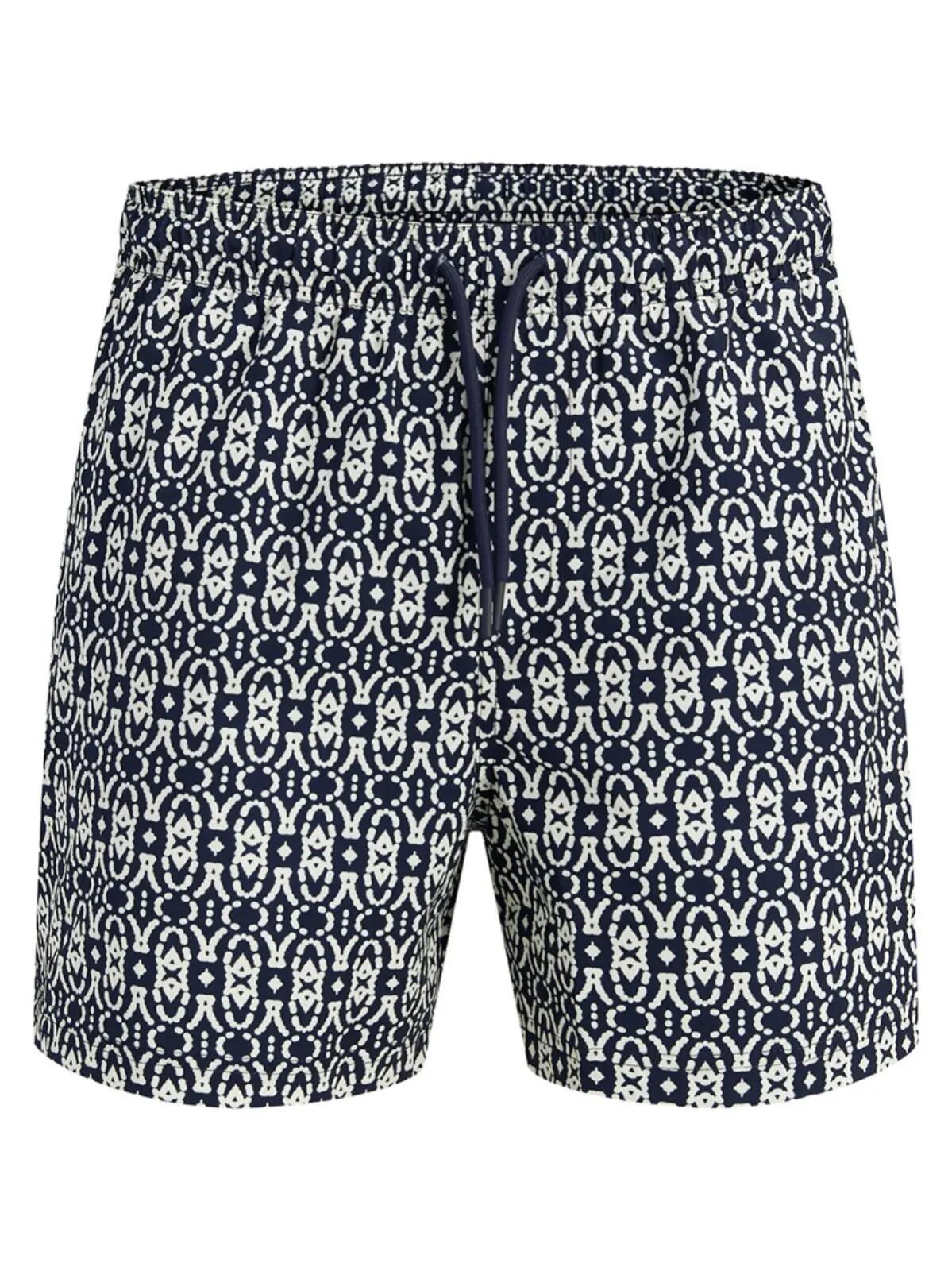 Heren Zwemshort Plus Size Shell AOP Zwart & Wit Zwart/wit 1/5