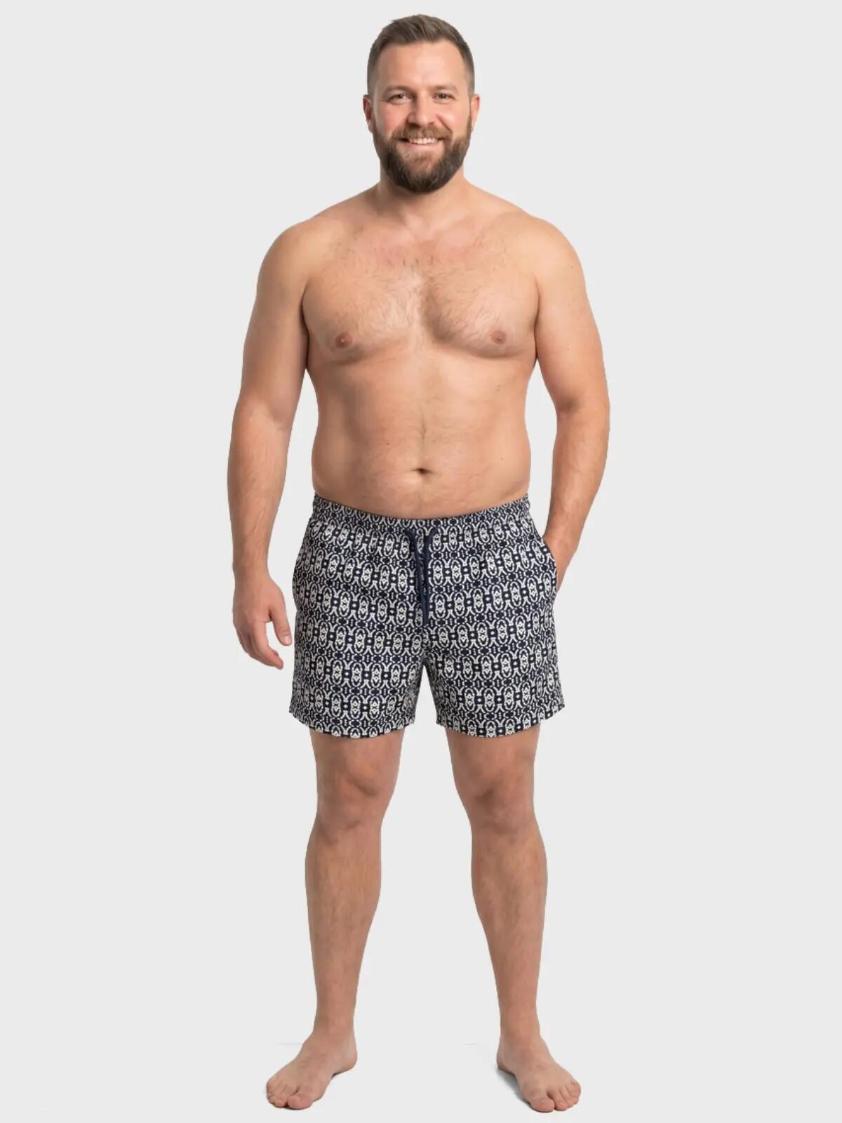 Heren Zwemshort Plus Size Shell AOP Zwart & Wit Zwart/wit 4/5