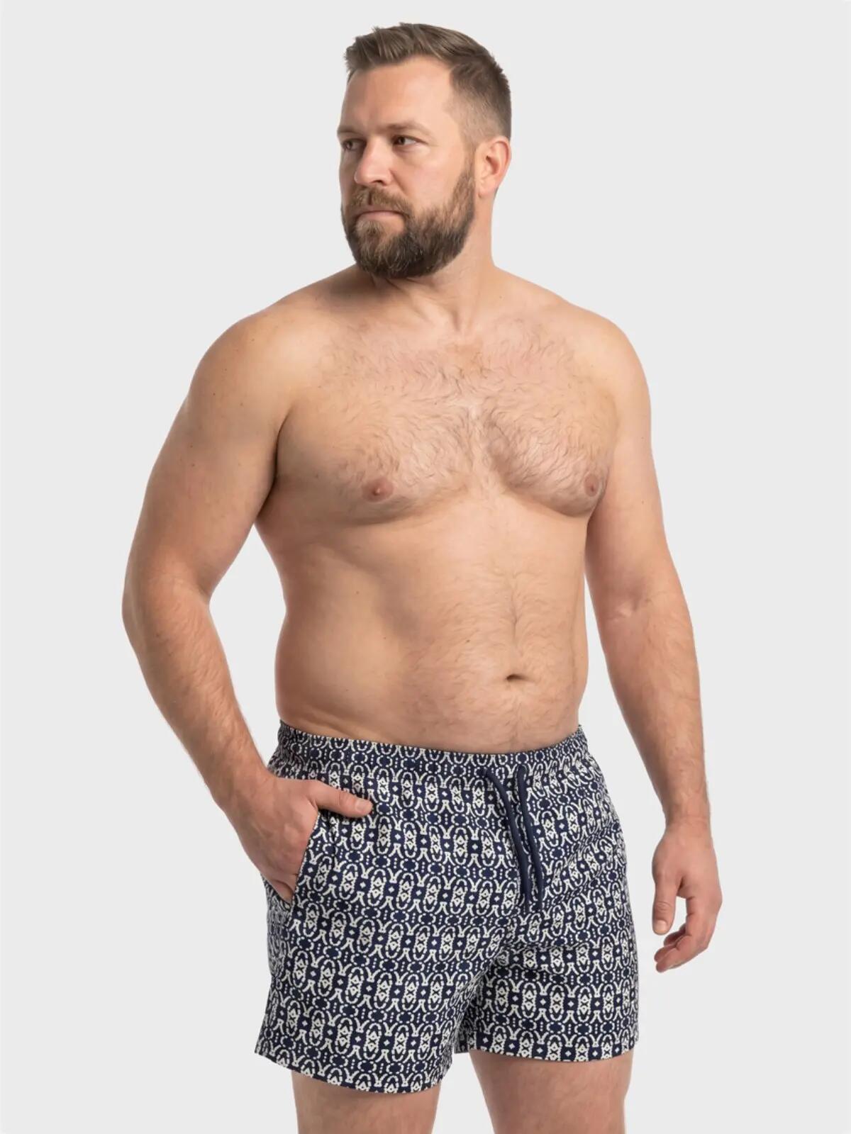 Heren Zwemshort Plus Size Shell AOP Zwart & Wit Zwart/wit 2/5