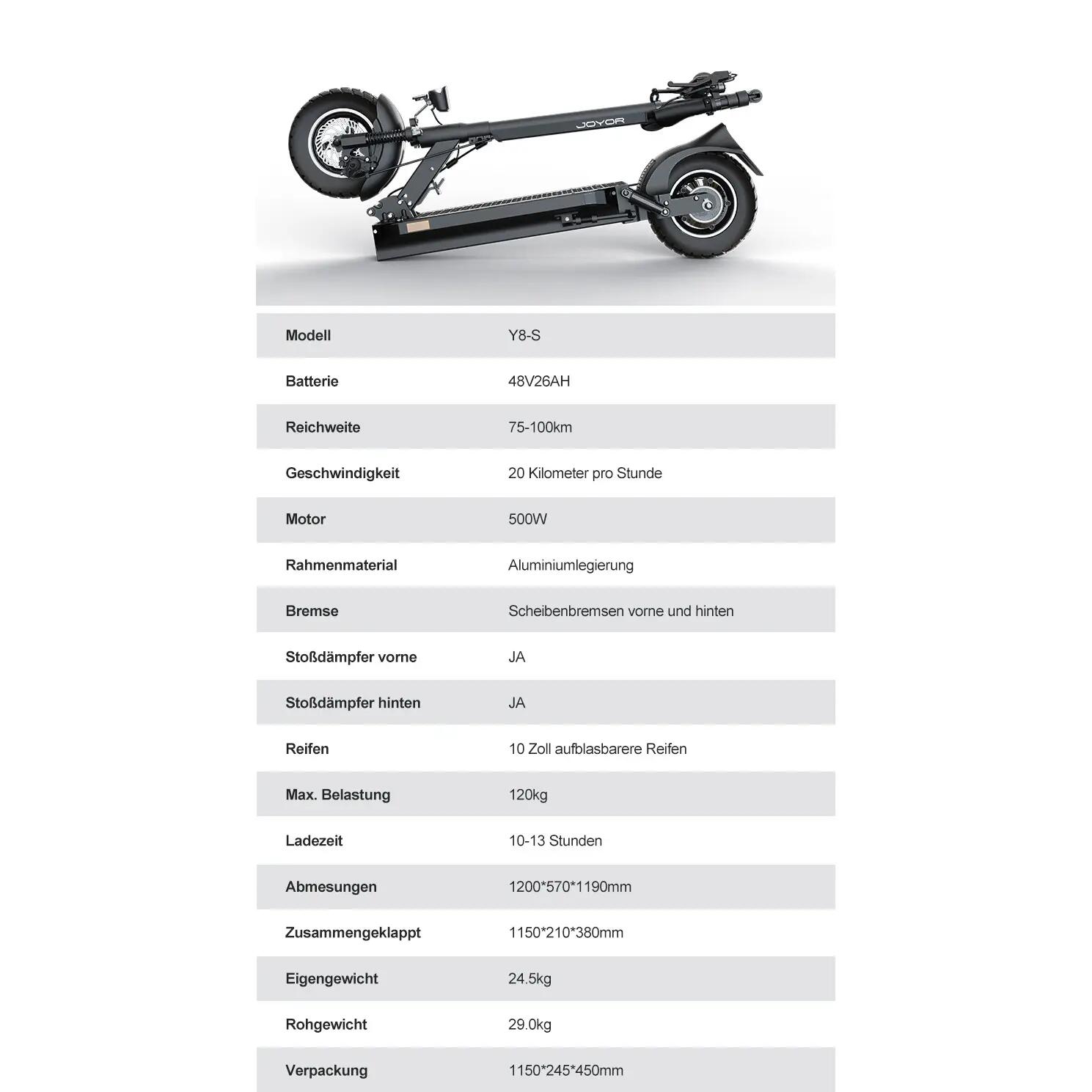 JOYOR Y8-S Elektrický kolobežka 48V 26Ah 500W 10" mechanické kotúčové brzdy 7/16