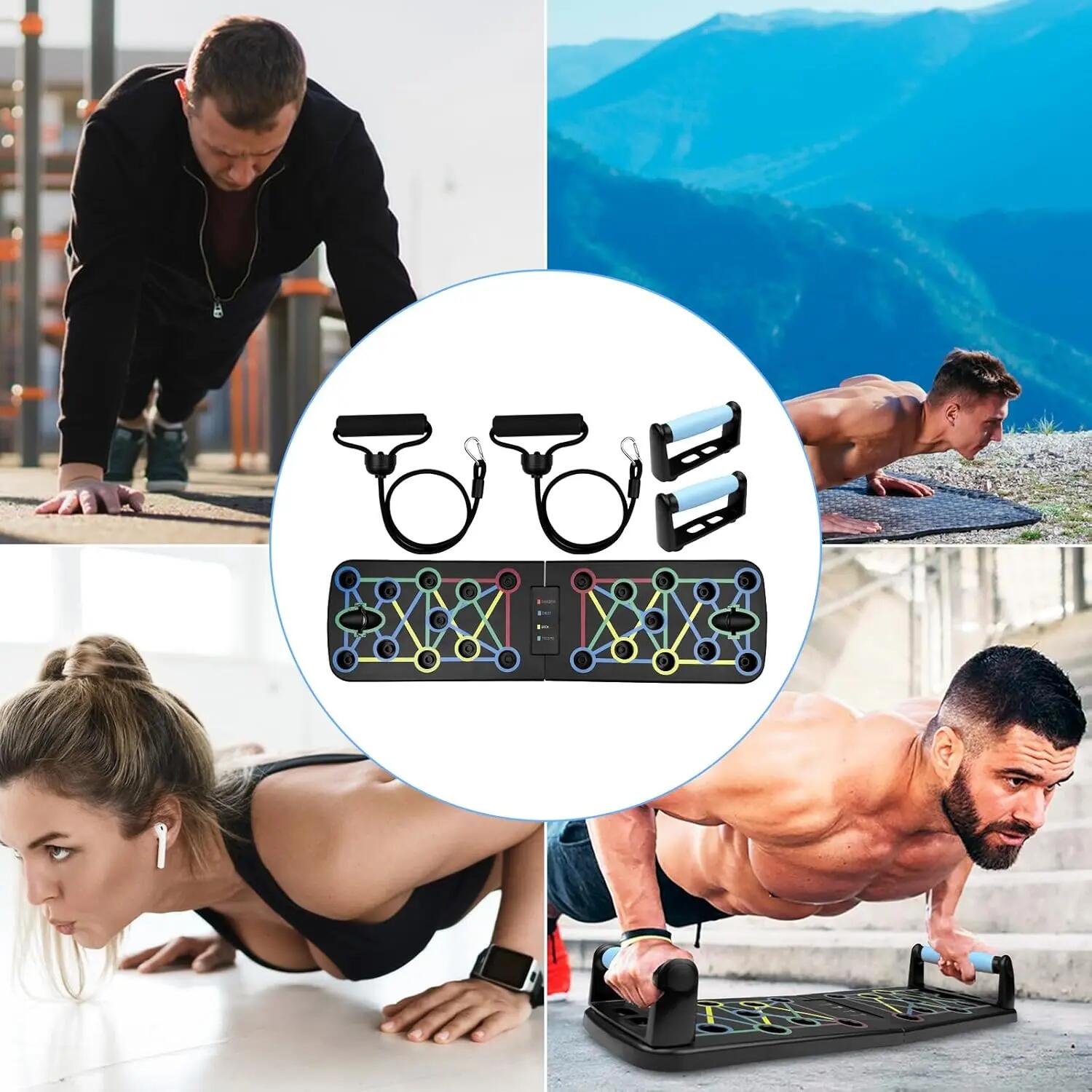Tabla de Flexiones Push Up Multifuncional con Elásticos Fitness Negro 5/5