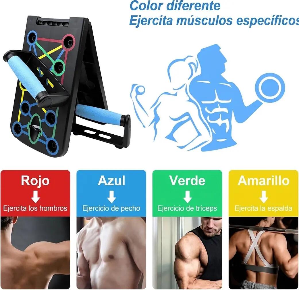 Tabla de Flexiones Push Up Multifuncional con Elásticos Fitness Negro 4/5