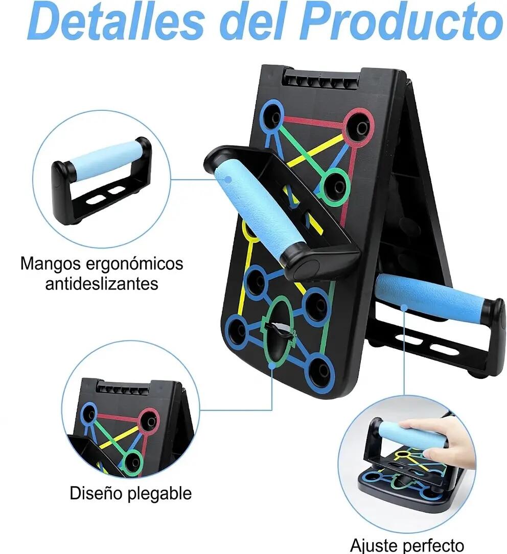 Tabla de Flexiones Push Up Multifuncional con Elásticos Fitness Negro 3/5
