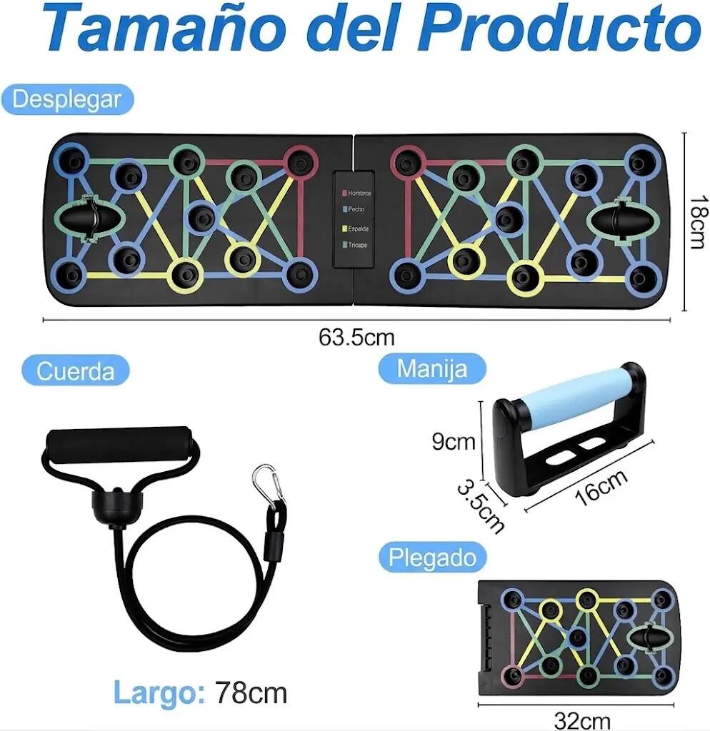 Tabla de Flexiones Push Up Multifuncional con Elásticos Fitness Negro 2/5