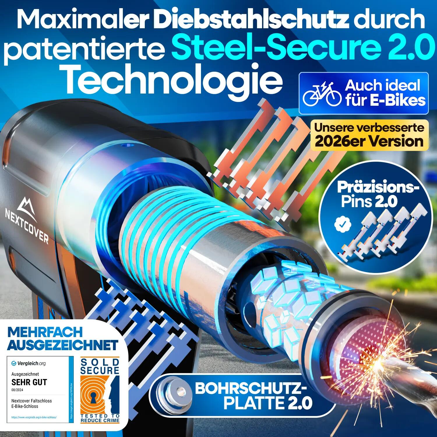 Faltschloss PRO Fahrrad FoldPro - mit SteelSecure-Technologie 2/9