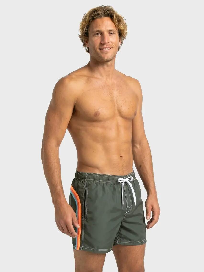 Herren Elastic Waist Badeshorts Grün 55101 2/7
