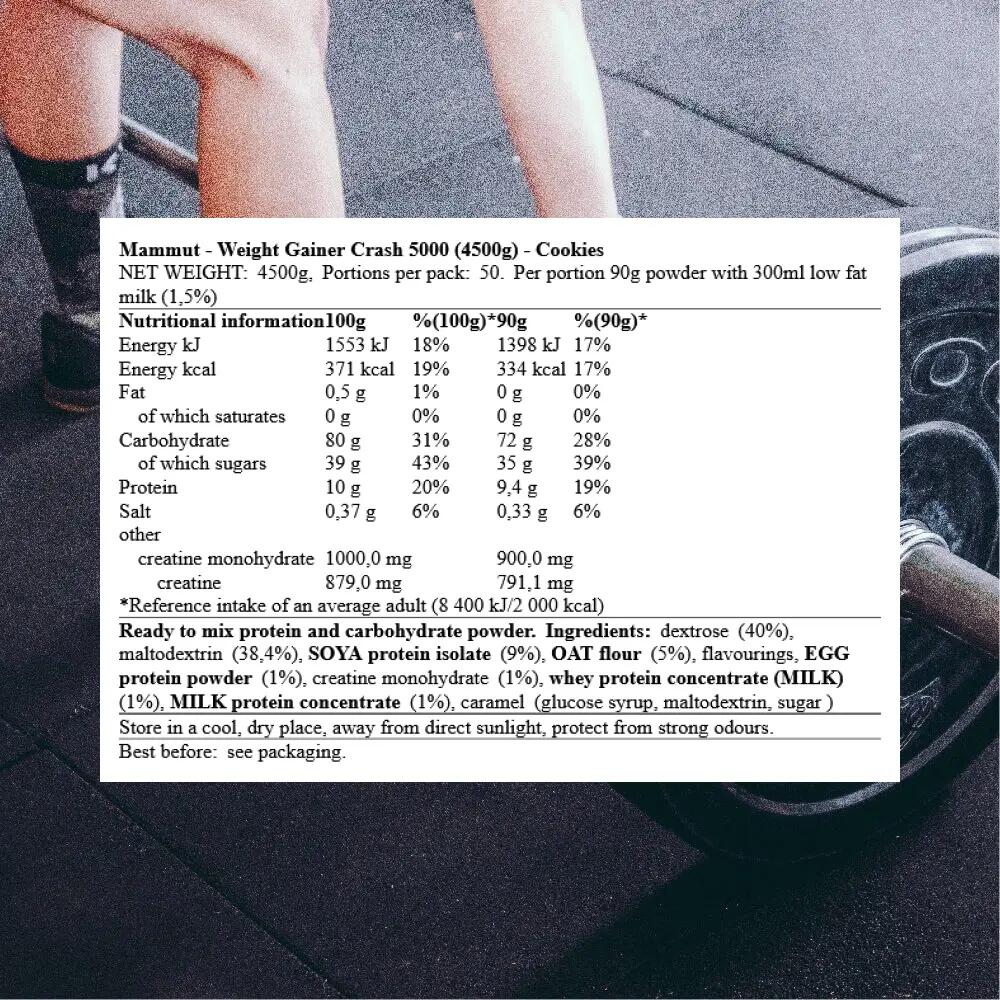 Mammut Weight Gainer Crash 5000 (4500g) Cookies - Aumento di peso - Con creatina 3/3