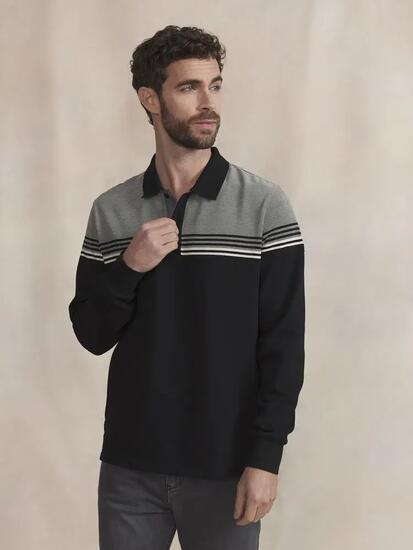 Polo manches longues - homme - col boutonné - Hirocpol - noir