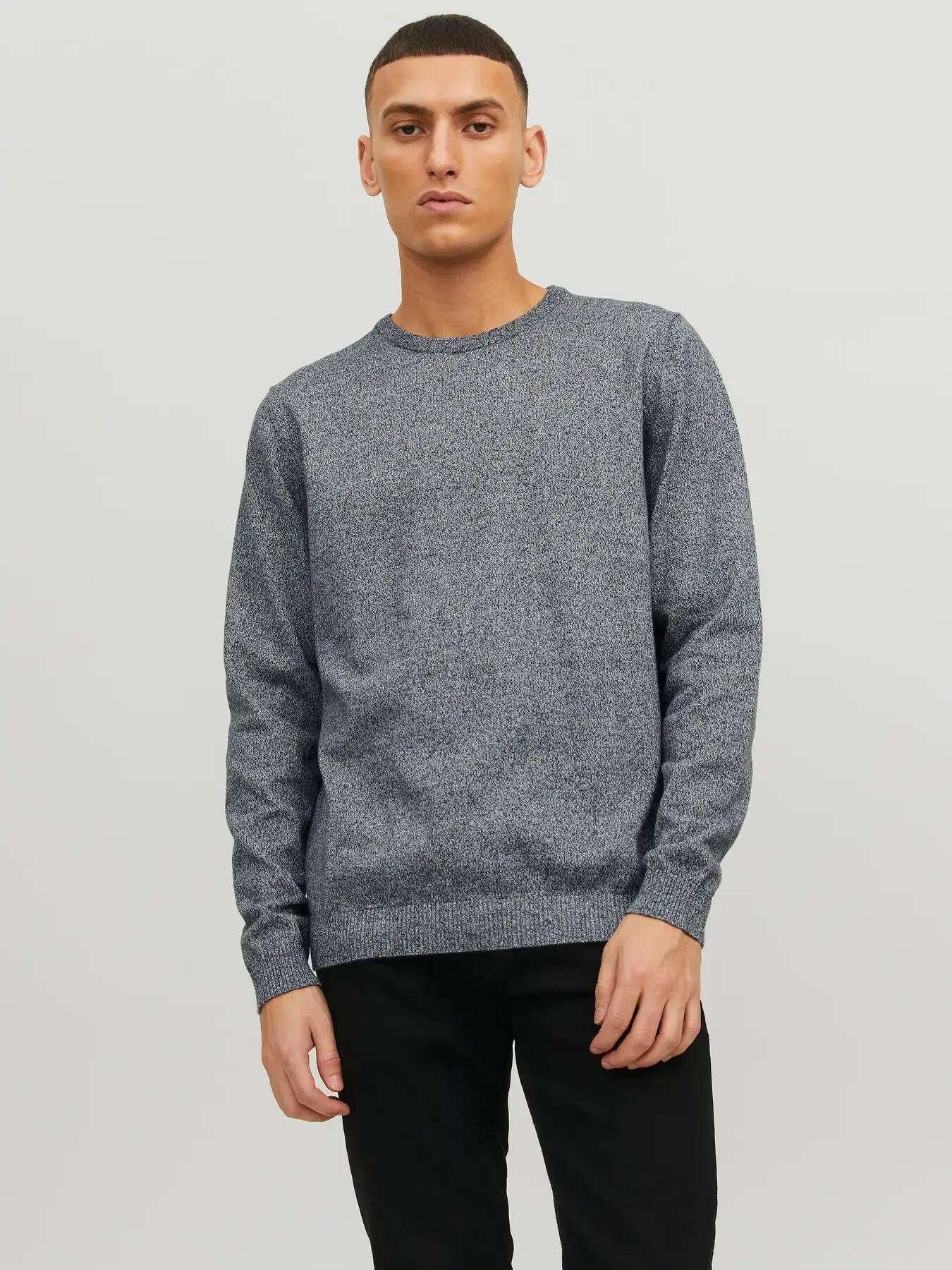 Homme Pull Regular Fit Basic Bleu marine 3/8