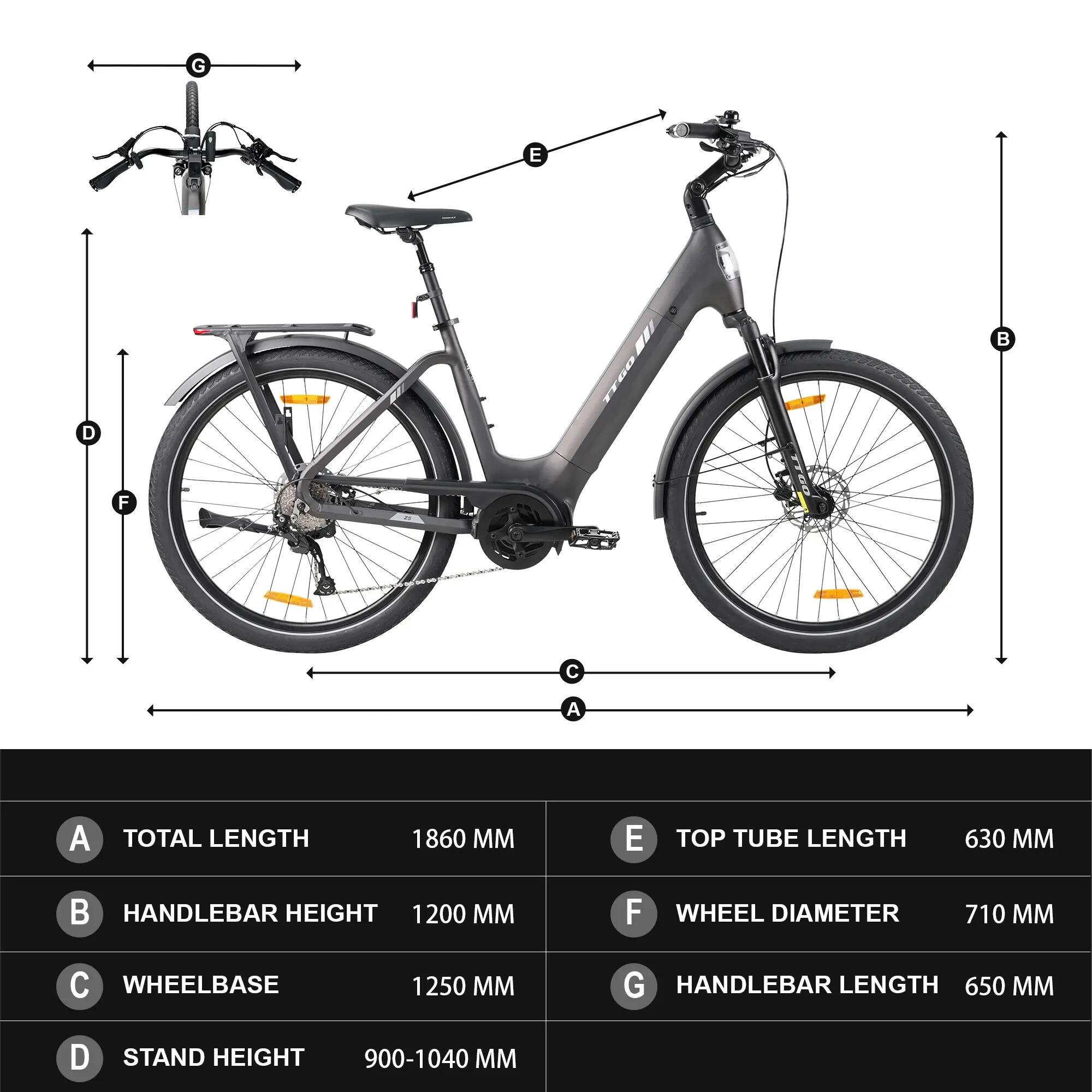 Bicicleta elétrica urbana TTGO Z5 bateria 36V 18Ah pneus 27,5" 15/15
