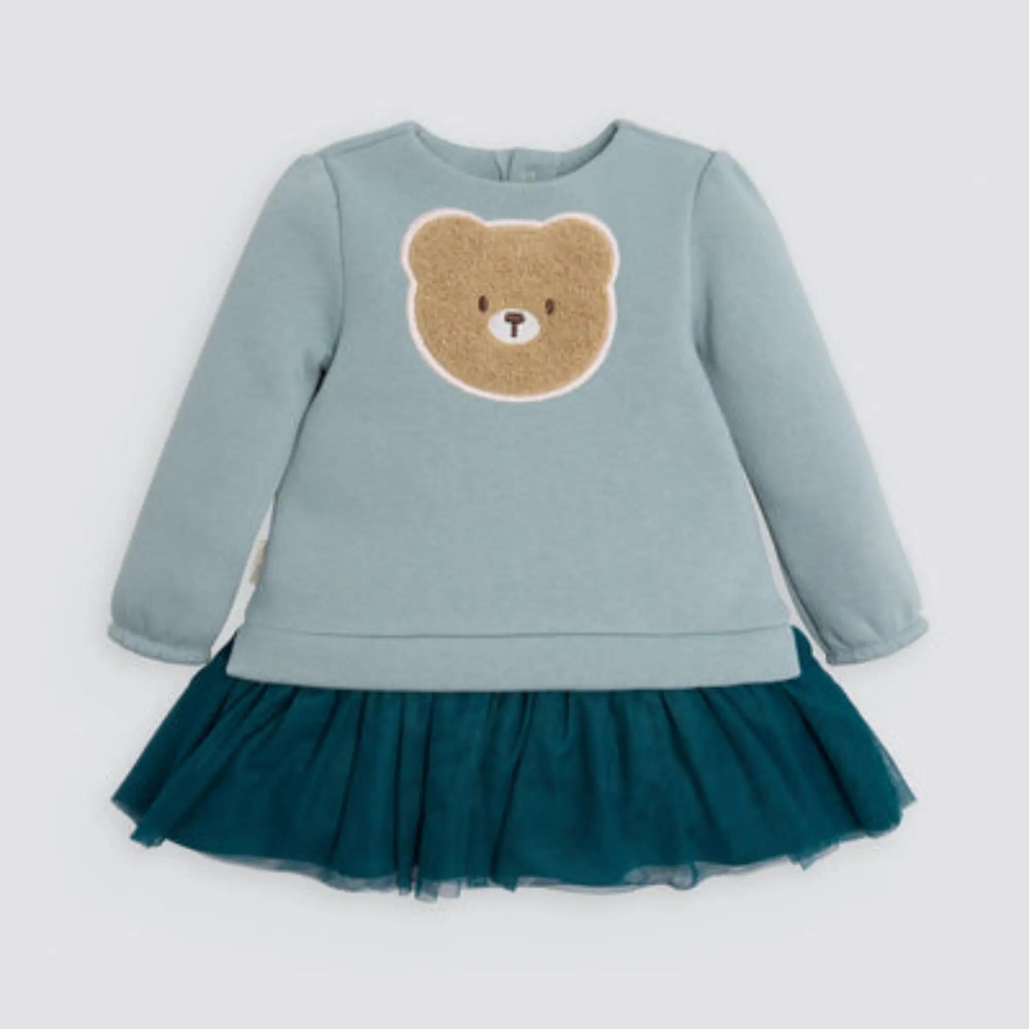 Vestido de bebé de manga comprida com detalhe de urso texturizado 2/6