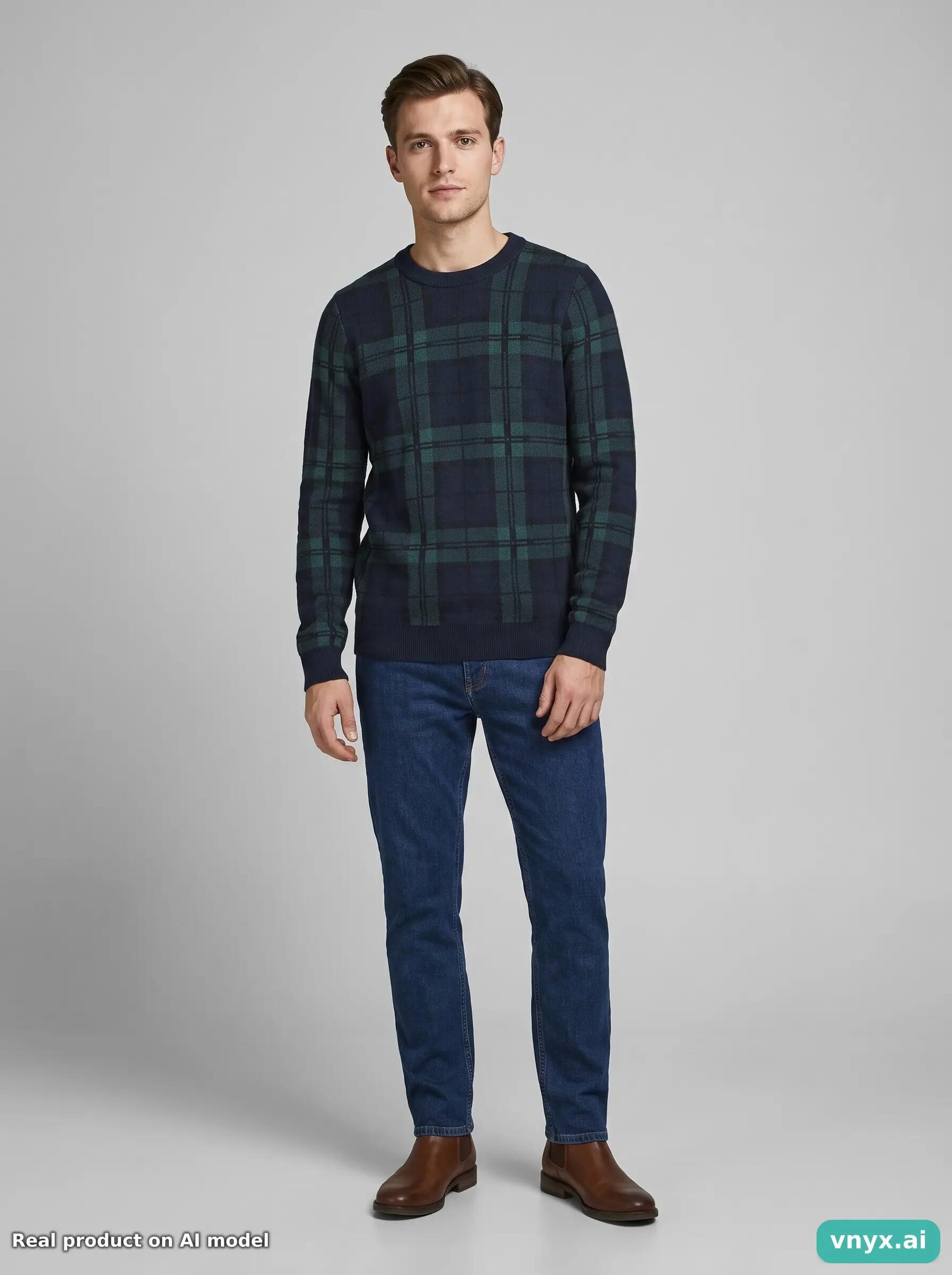 Second Life - Next Navy & Green Sweater Men S 3/5