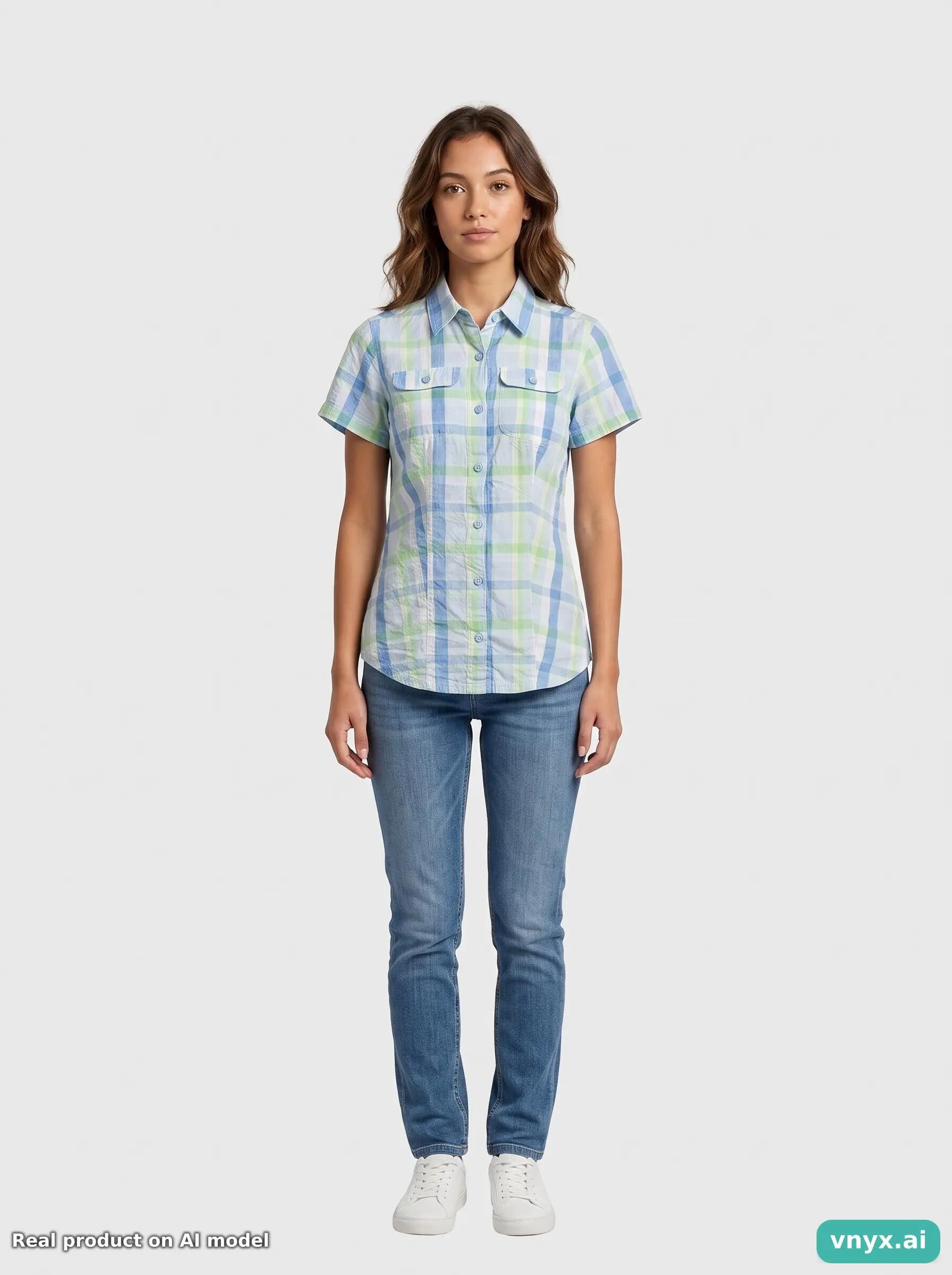 Second Life - Vintage Columbia Sportswear Company Light Blue Plaid Shirt Women 5/6