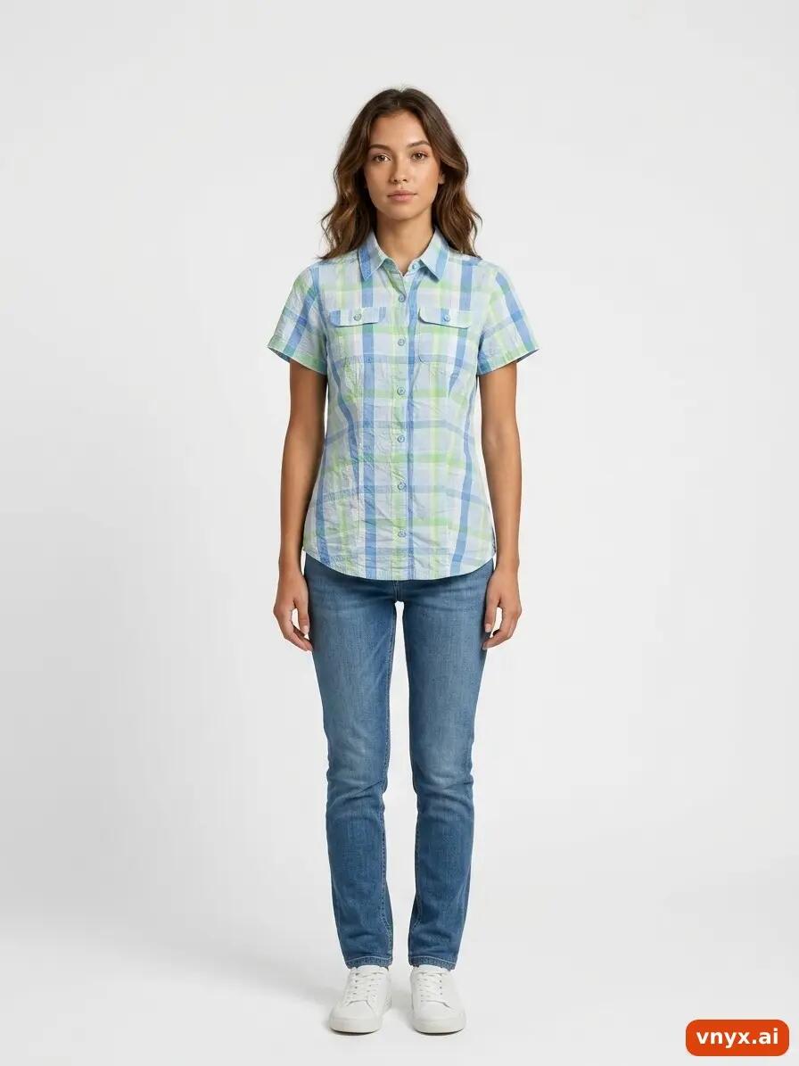 Second Life - Vintage Columbia Sportswear Company Light Blue Plaid Shirt Women 2/6
