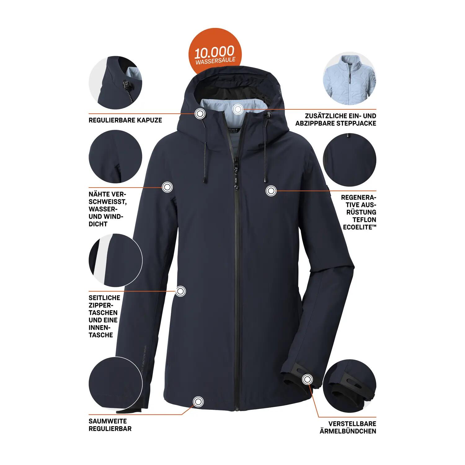 Damen 3in1-Jacke 3 in 1 Funktionsjacke mit Kapuze 7/8