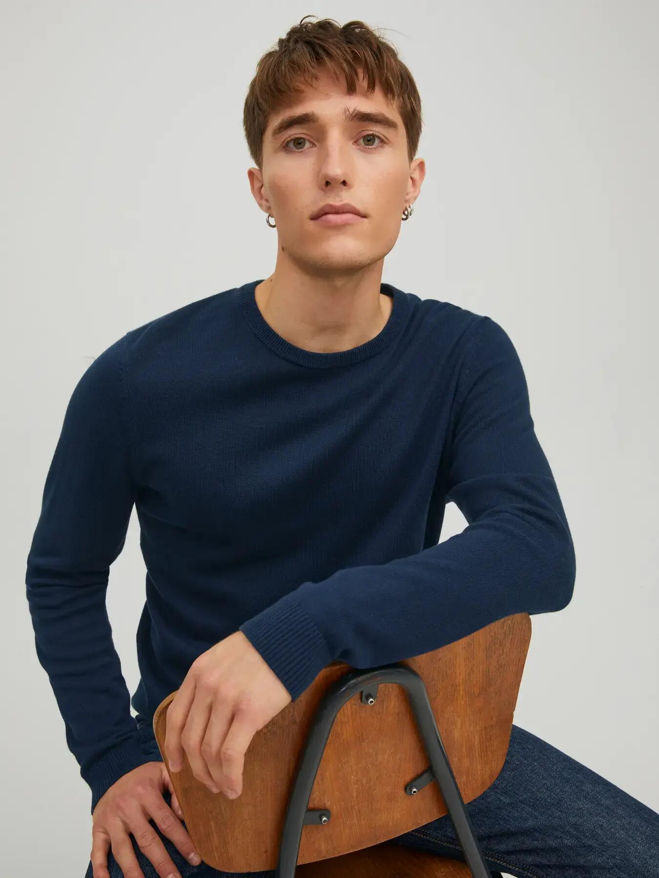 Homme Pull Regular Fit Basic Bleu marine 8/8