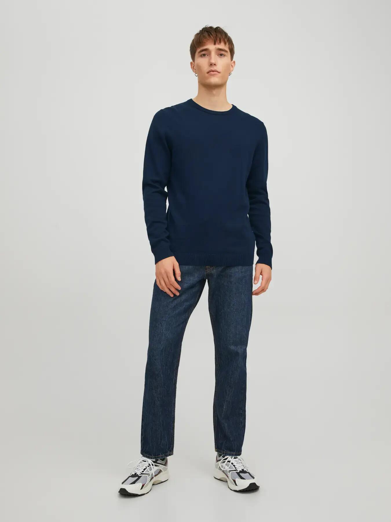 Homme Pull Regular Fit Basic Bleu marine 5/8