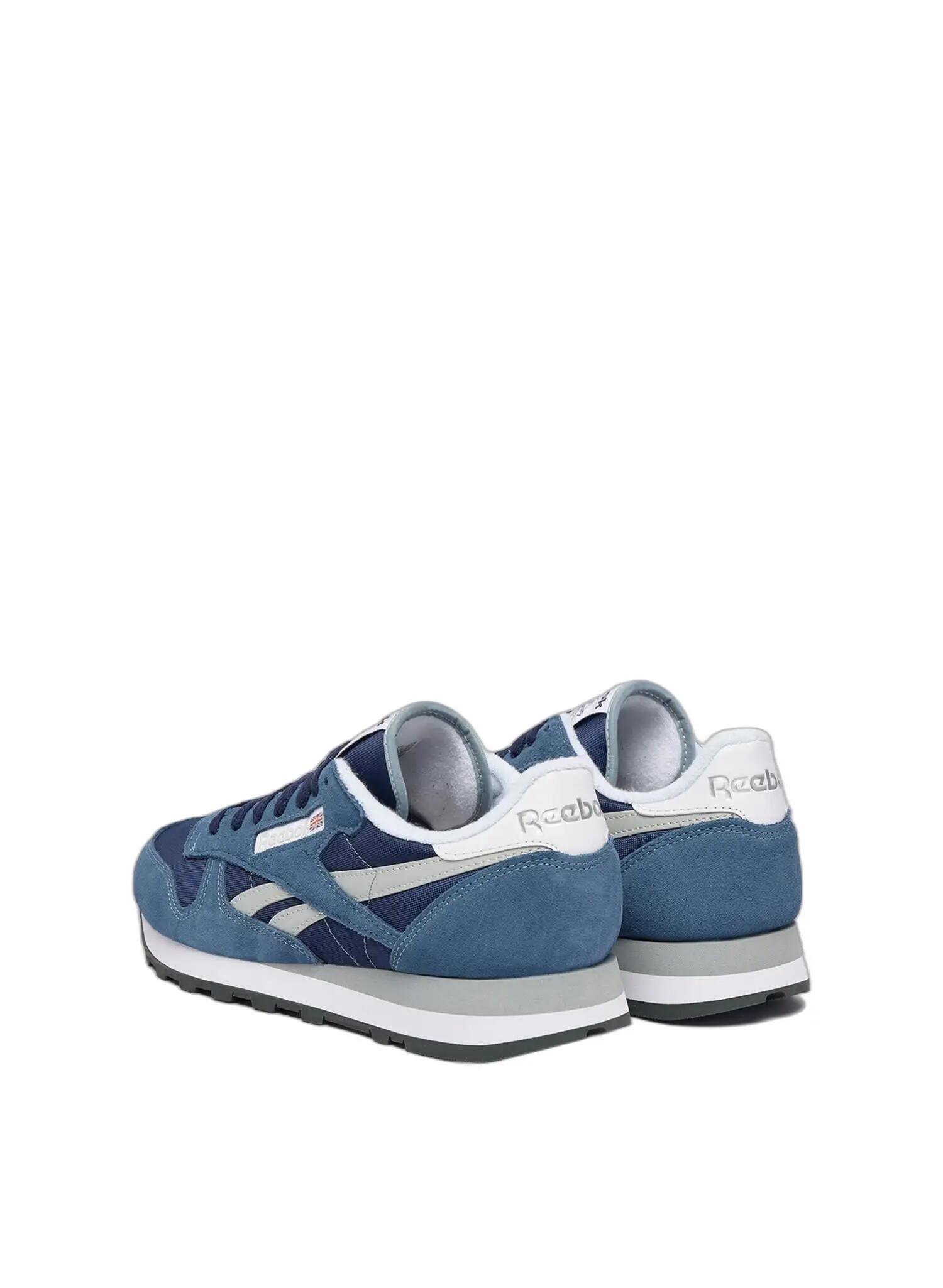 Herren-Sportschuhe, Reebok Classic Leather, Colorblock-Design, blau 3/4