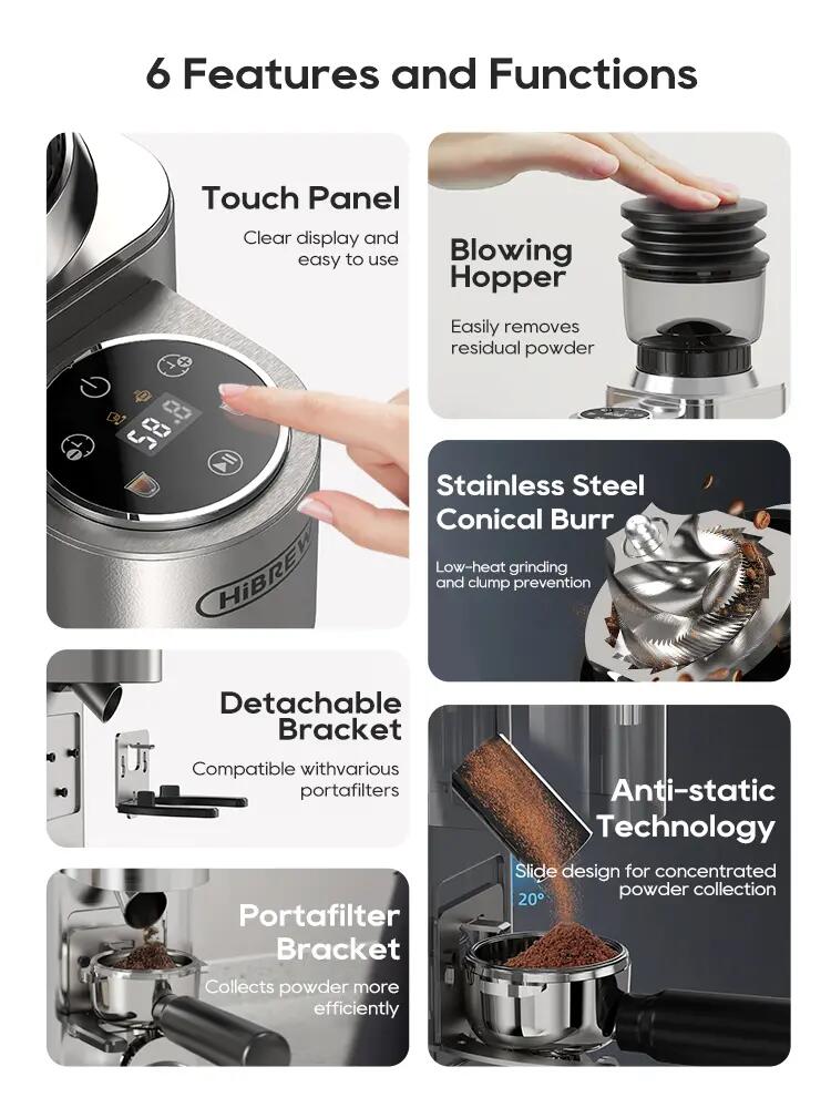 HiBREW G7 150W Mlynček na kávu s dotykovým panelom 48 nastavení pre Espresso 4/12