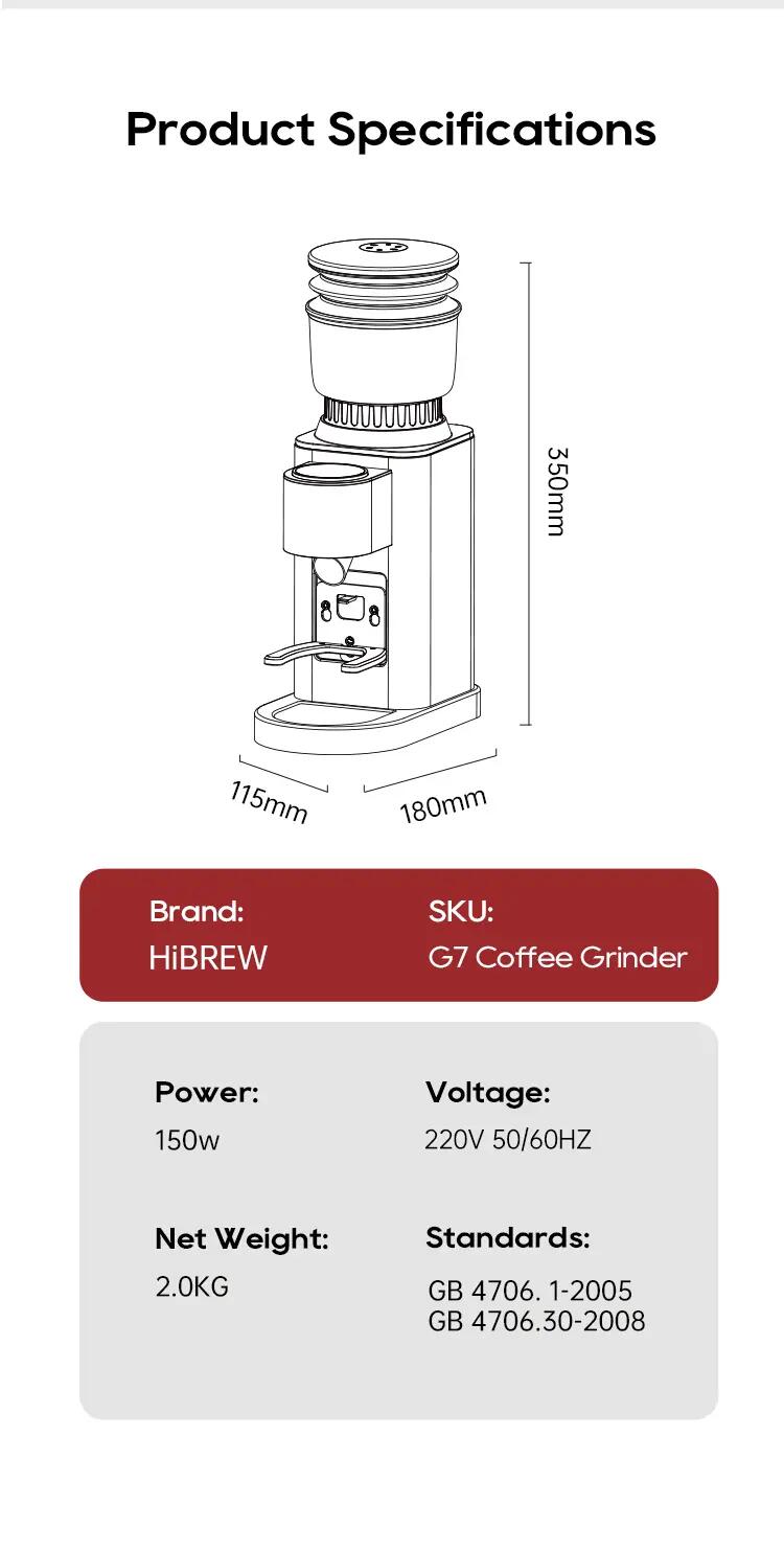 HiBREW G7 Automatický mlynček na kávu 150W 48 stupňov mletia 10/10
