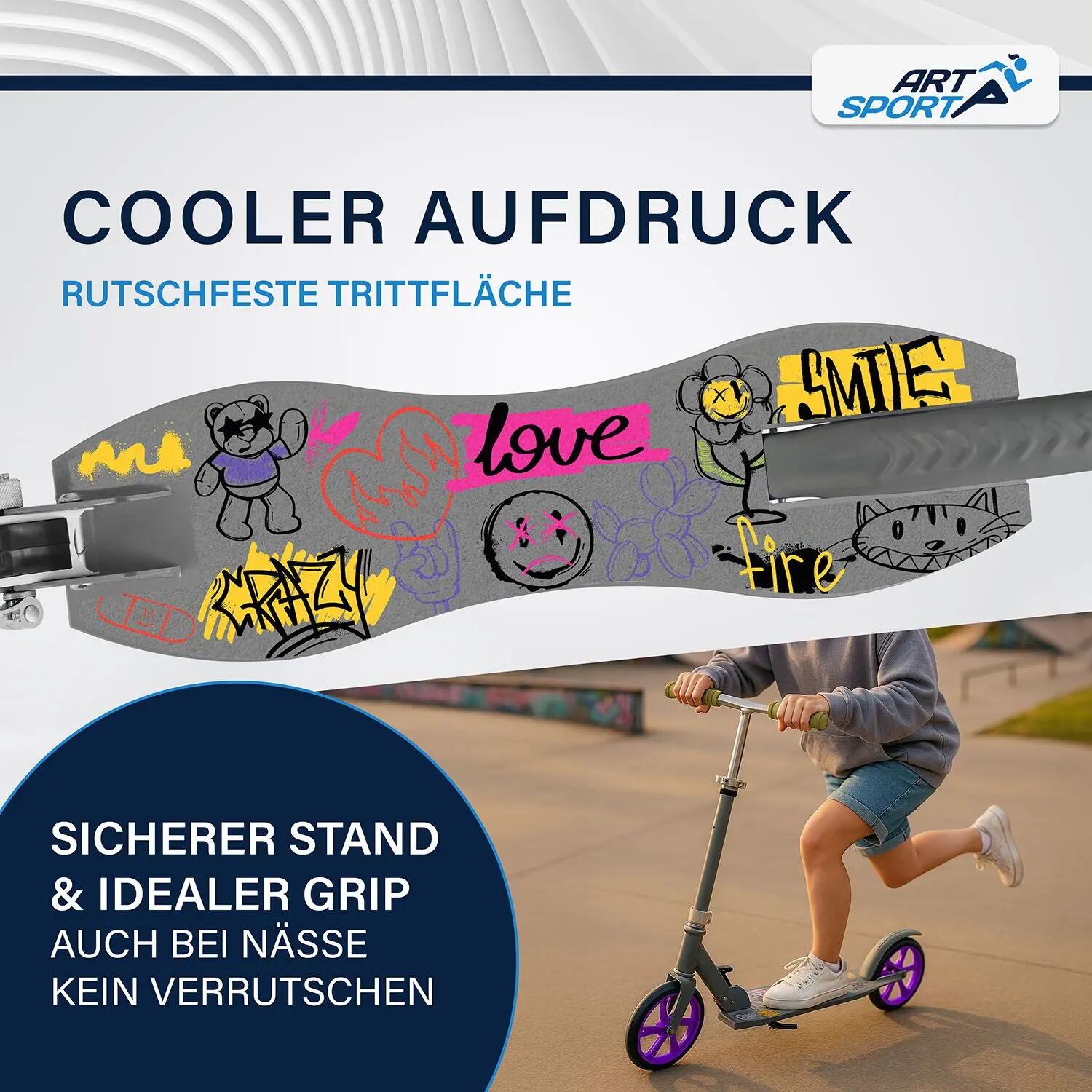 Scooter Graffity Grau klappbar höhenverstellbar Kinder-Roller ab 3 Jahre 6/8