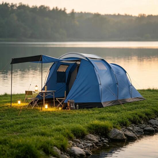 Tente tunnel camping 4 places 3000mm double paroi 190cm bleue