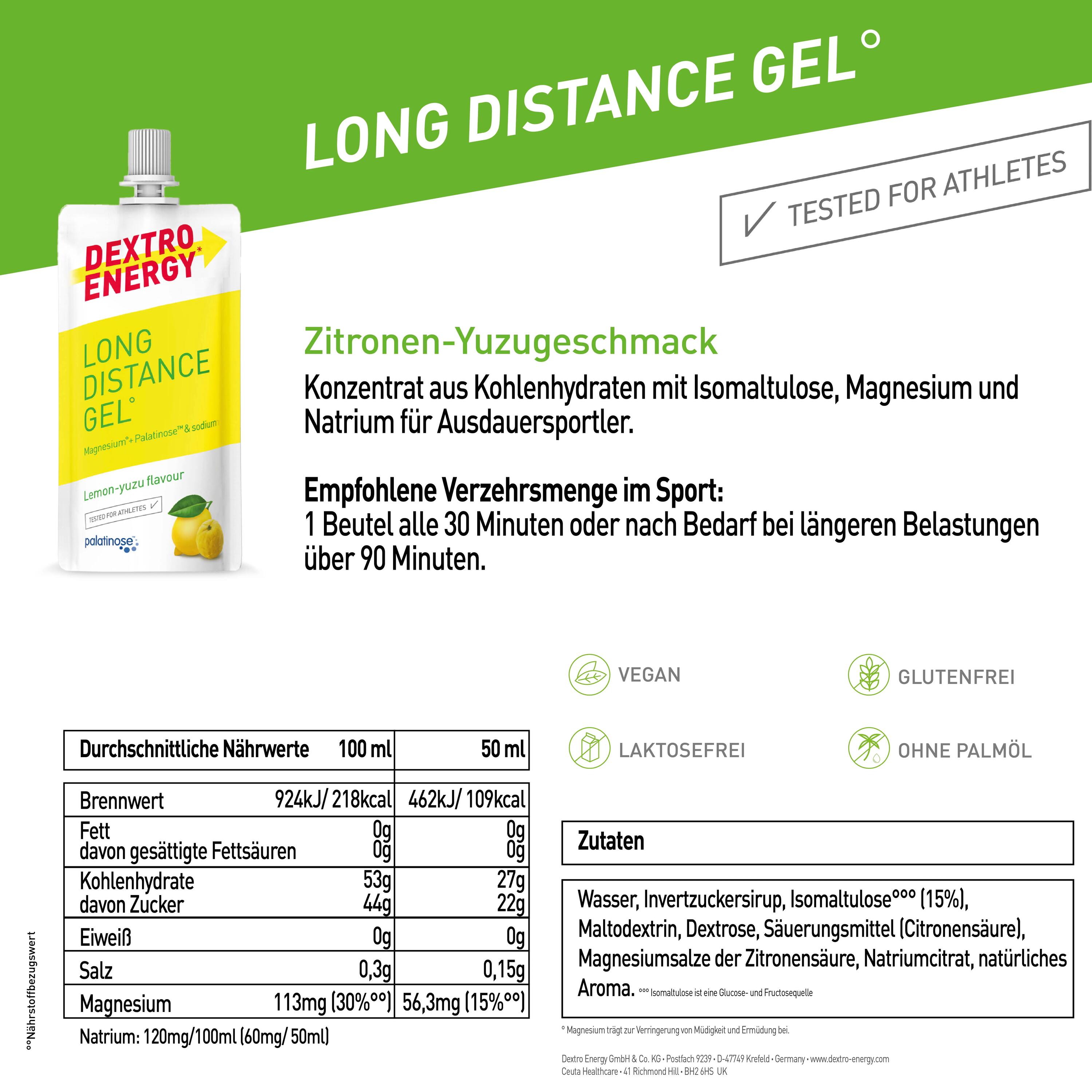 Long Distance Gel Lemon Yuzu, 12x50ml, slow release high carb energy gel 6/6