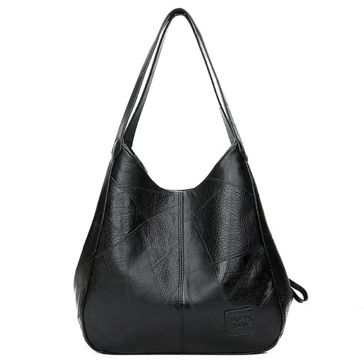 Sac cabas femme, pompons, cuir, marron 1/1