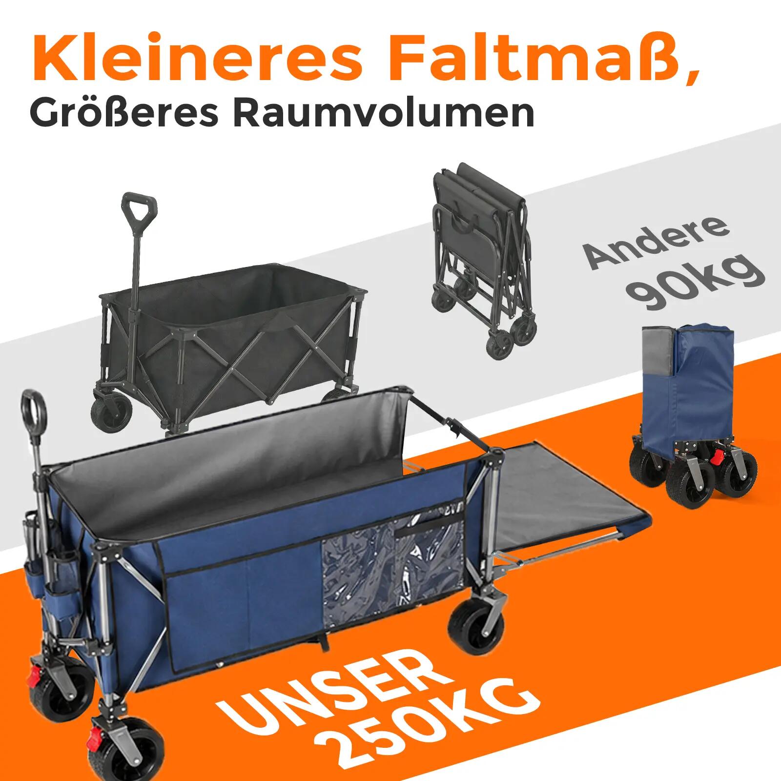 Chariot pliable 420L 180cm roues tout-terrain bleu jardin plage 4/6