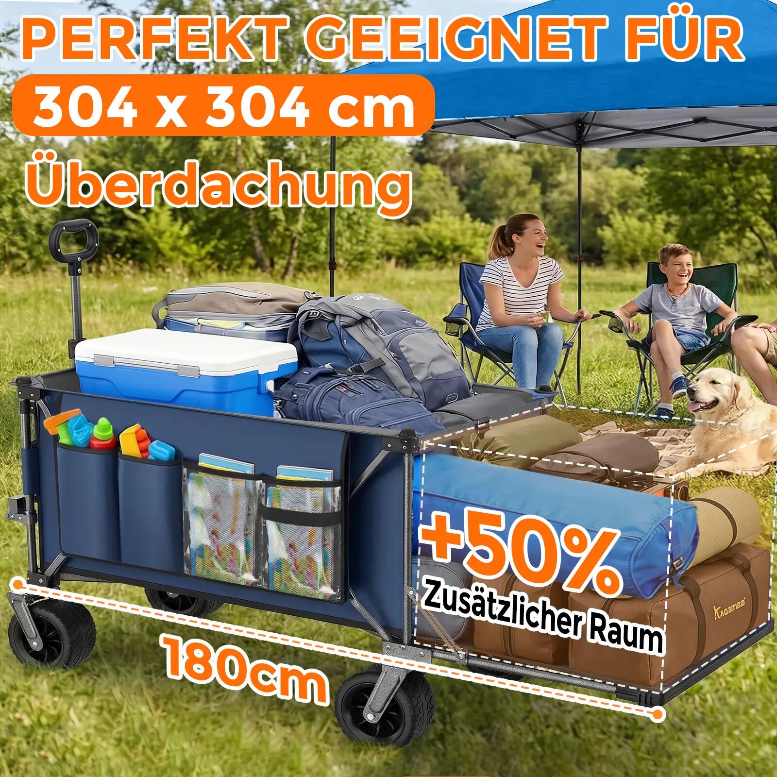 Chariot pliable 420L 180cm roues tout-terrain bleu jardin plage 3/6
