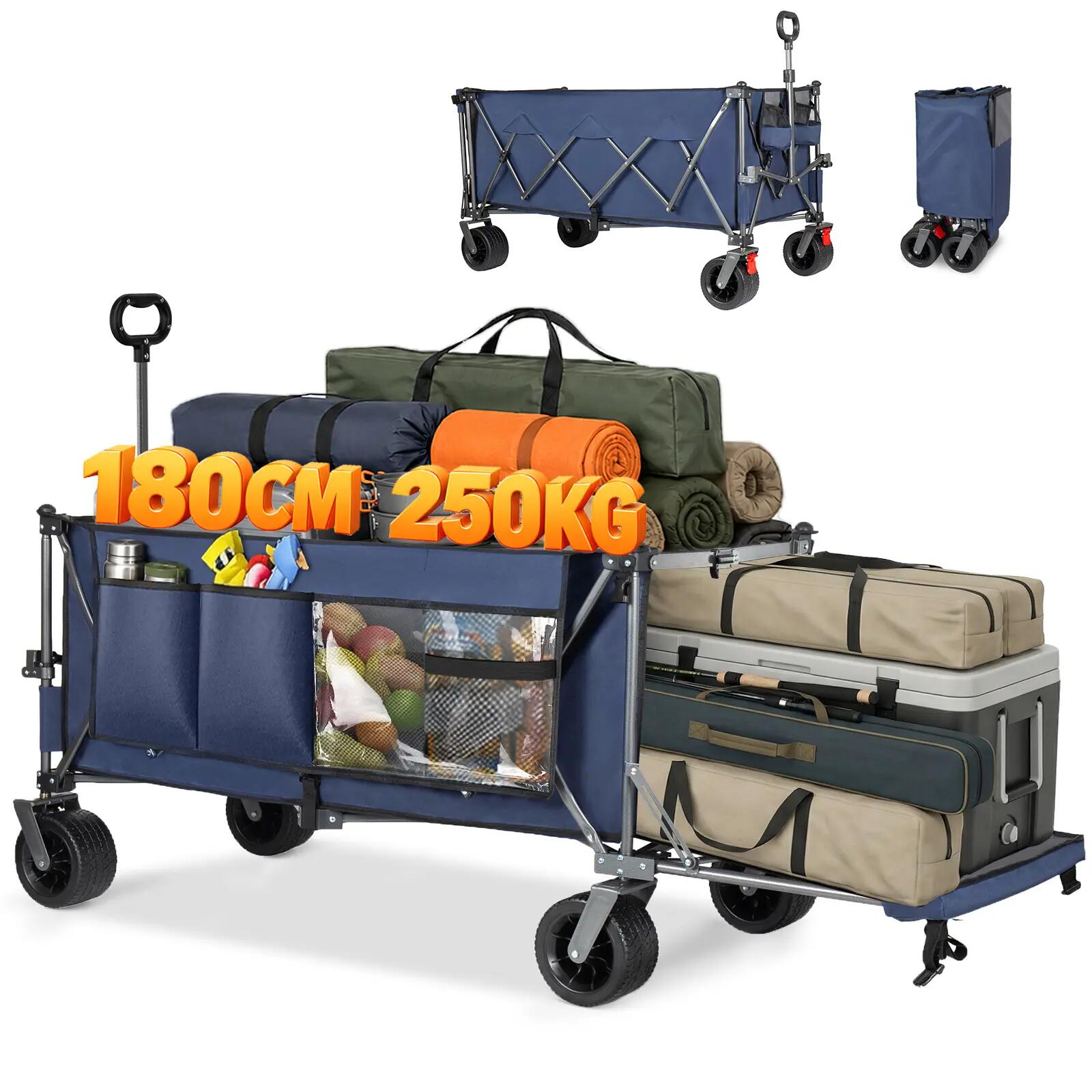 Chariot pliable 420L 180cm roues tout-terrain bleu jardin plage 2/6