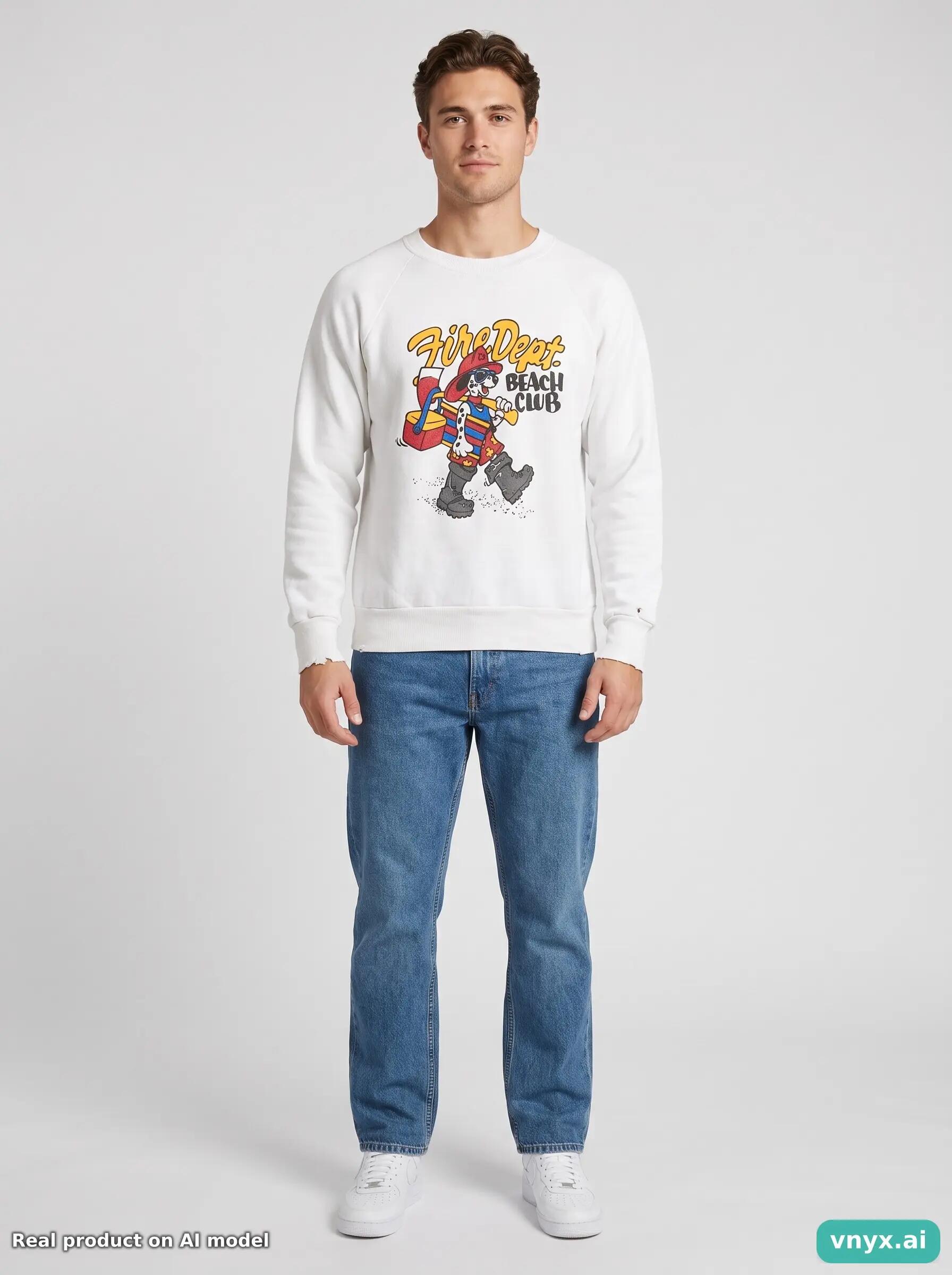 Second Life - Vintage Fruit of the Loom White Sweatshirt men M 3/6