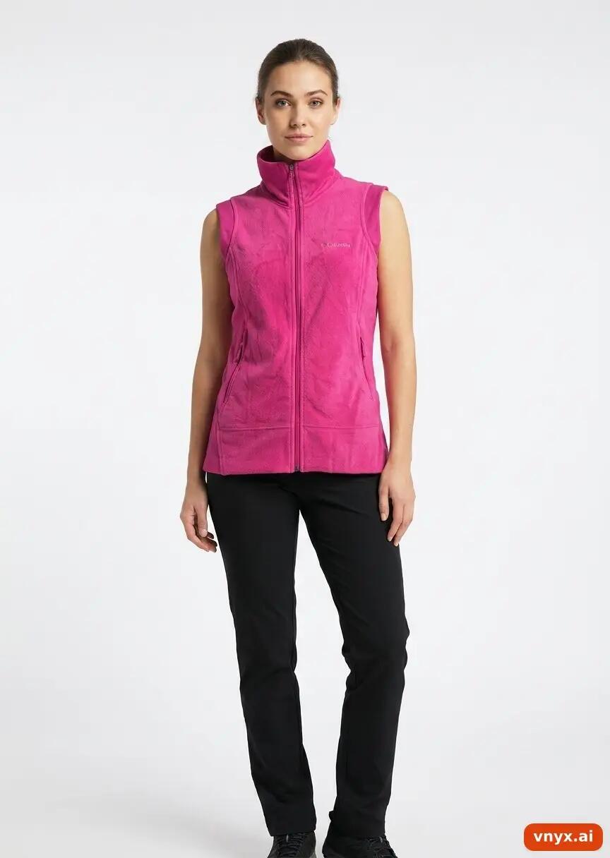 Second Life - Vintage Columbia Sportswear Fuchsia Fleece Vest Women M 2/5