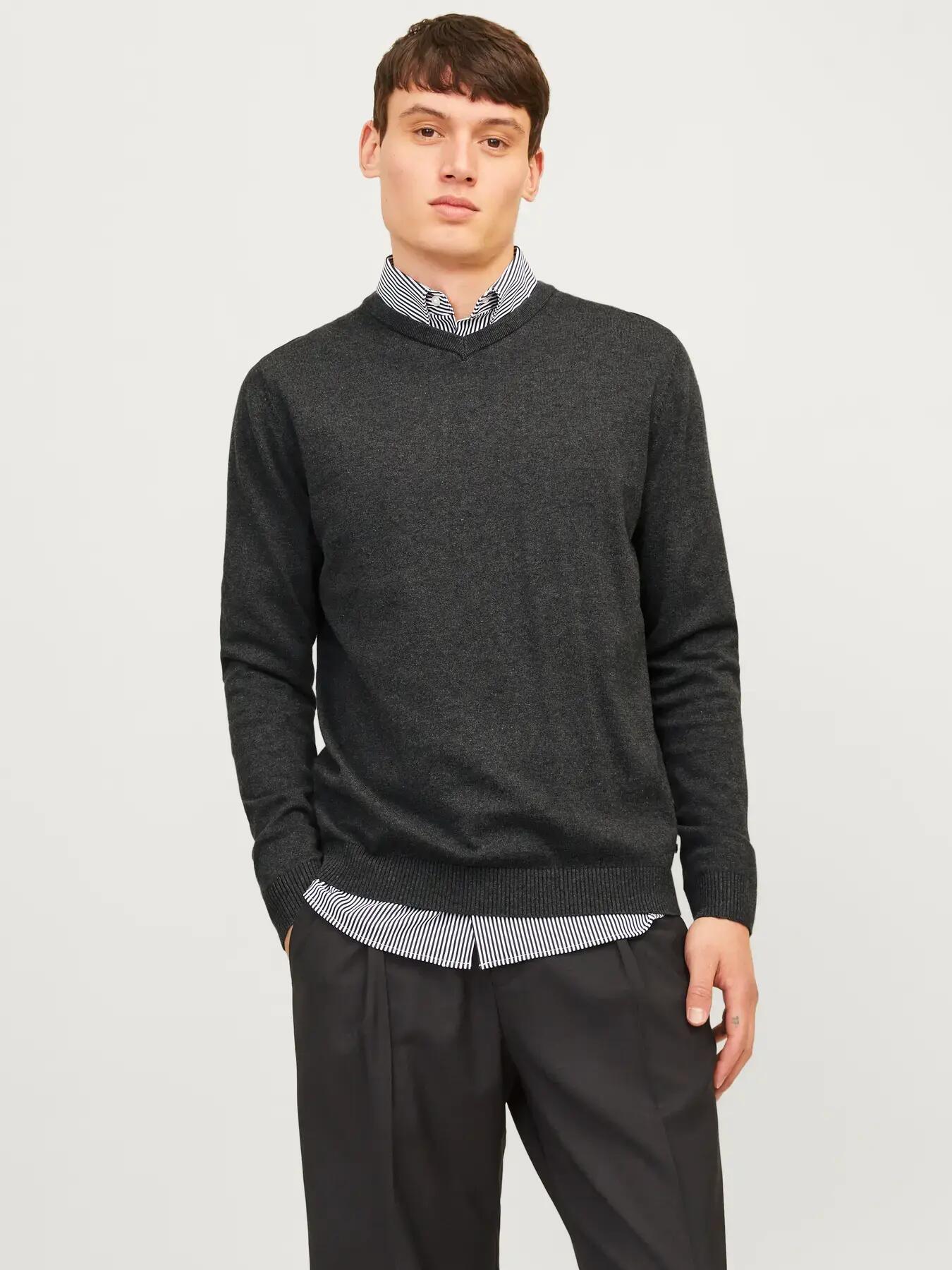 Hombre Jersey Regular Fit Basic Gris oscuro 3/8