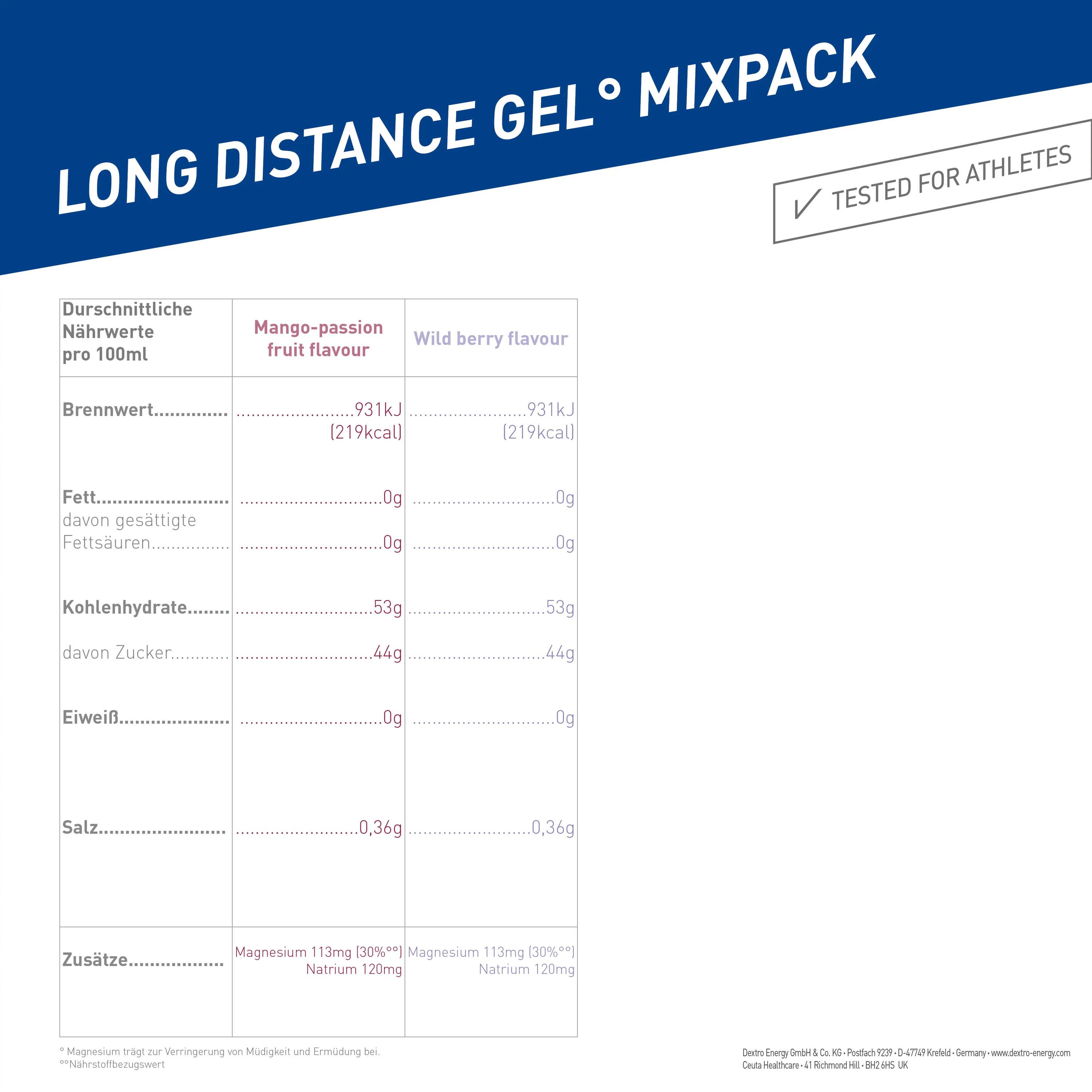 Long Distance Gel Mix Pack 2 Sorten, 12x50ml, slow release high carb energy gel 6/7