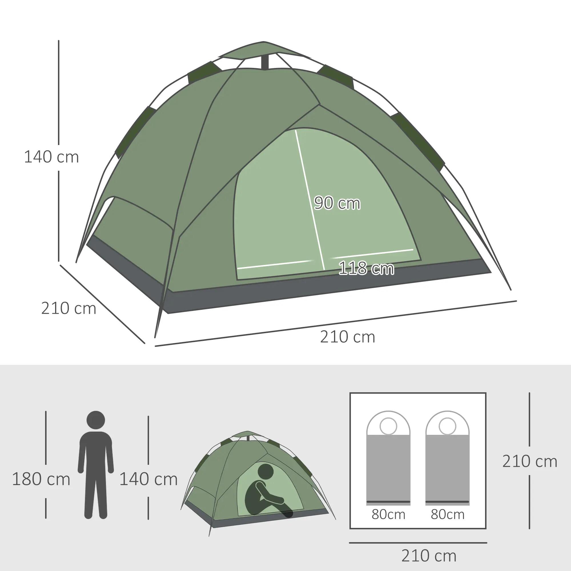 Tente camping 3 places imperméable 4 saisons 210x210x140 aventure 3/6