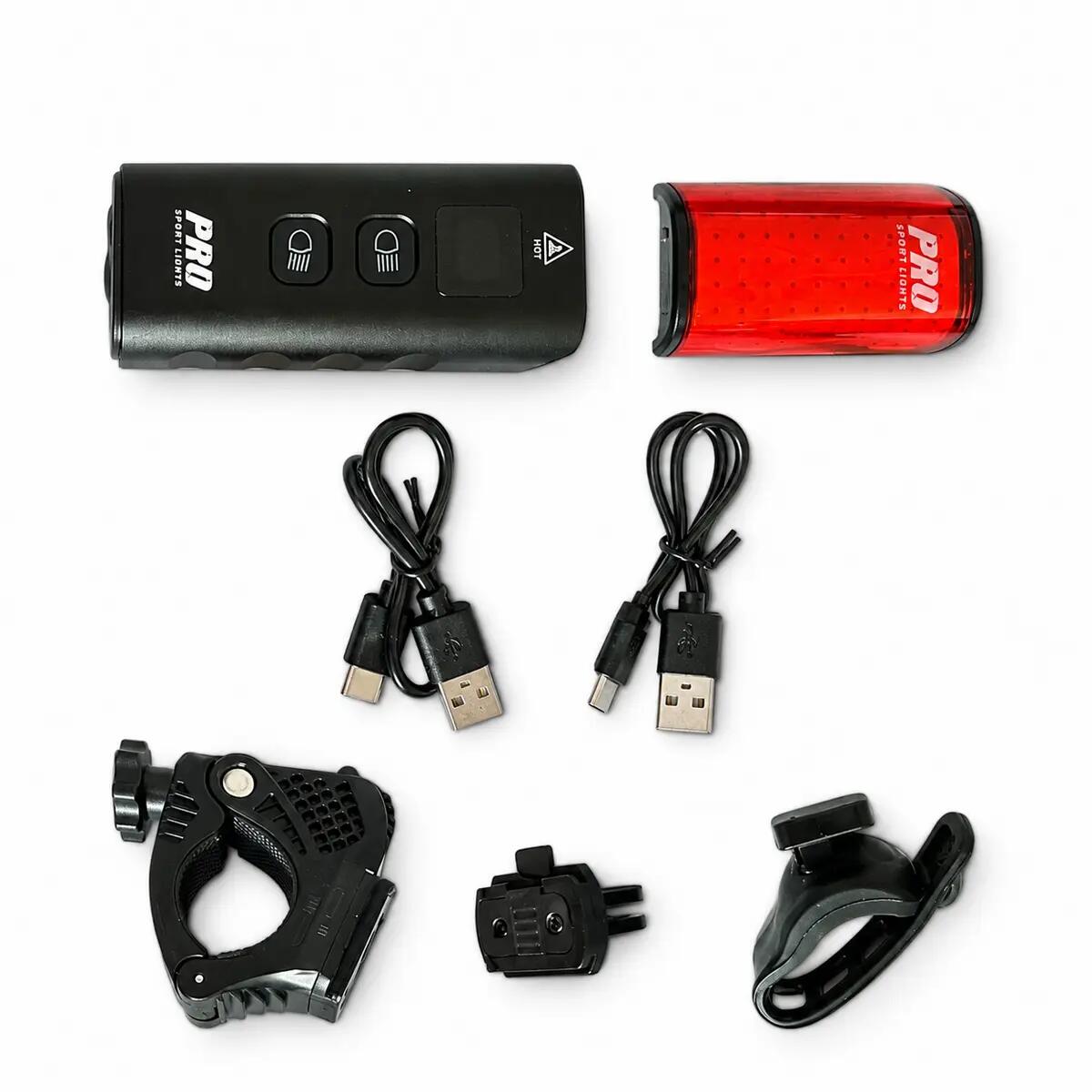 Set di luci per bicicletta luce anteriore e posteriore LED 1800 e 250 lumen 15/15