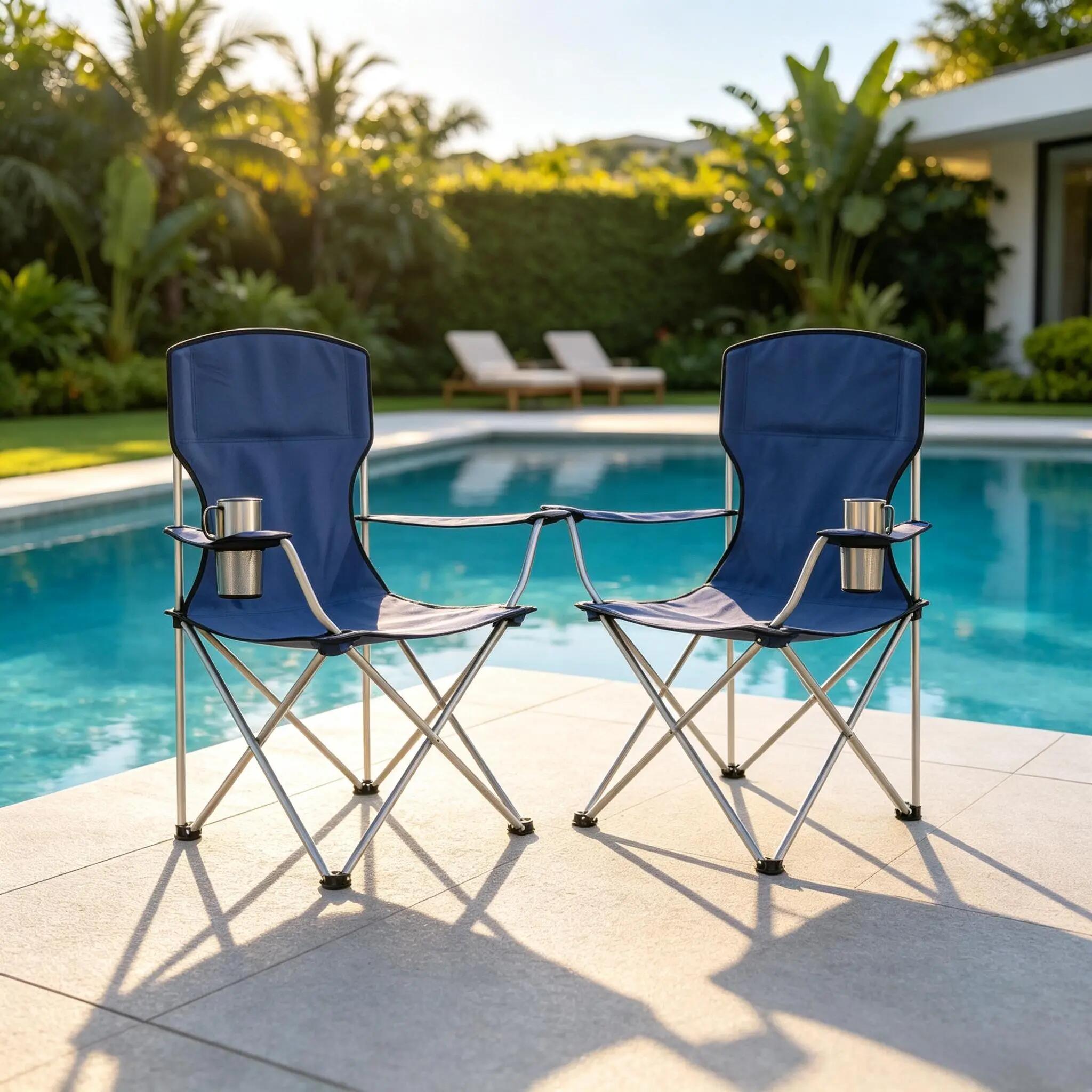 Lot 2 chaises camping pliantes porte-gobelet haut dossier 4/6