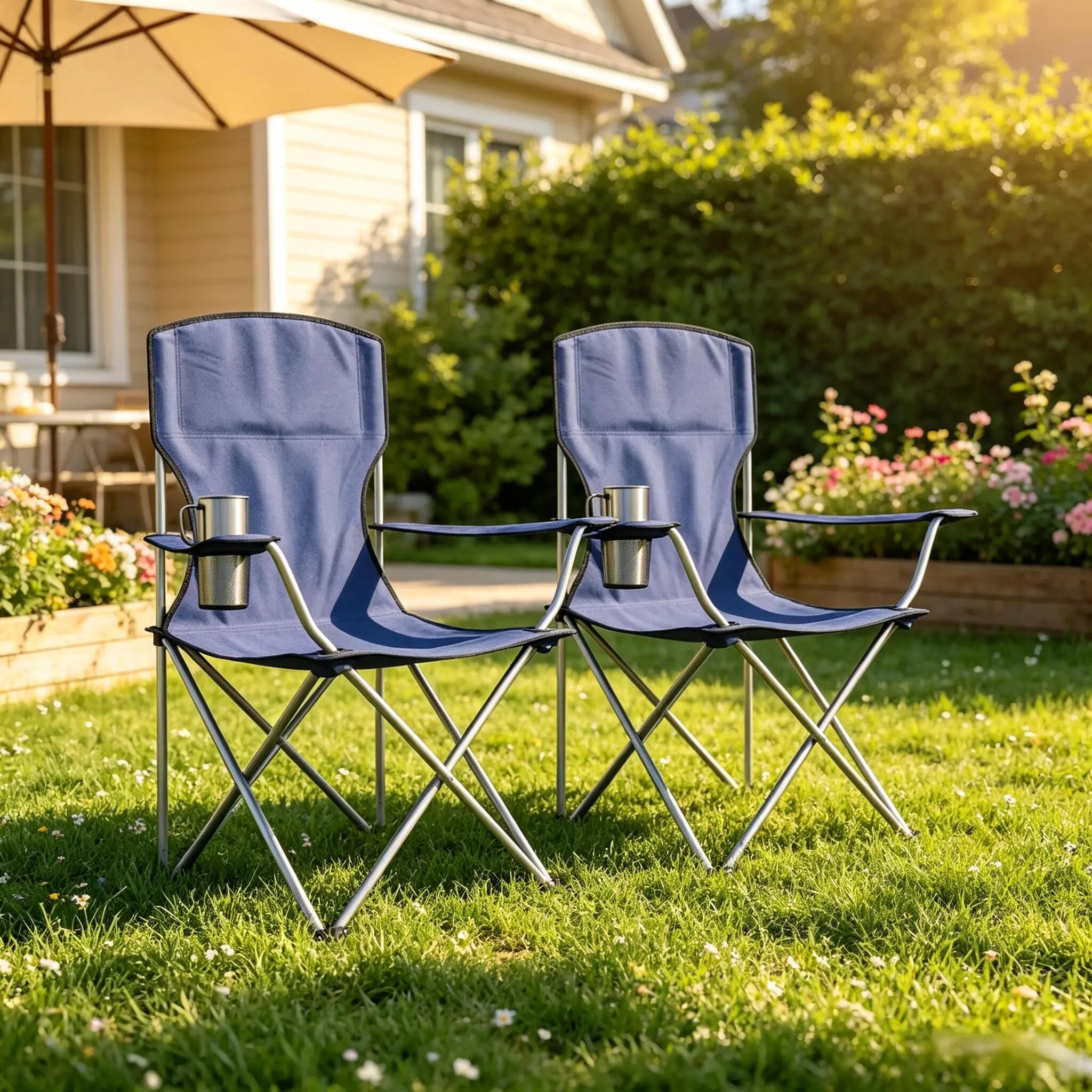 Lot 2 chaises camping pliantes porte-gobelet haut dossier 2/6