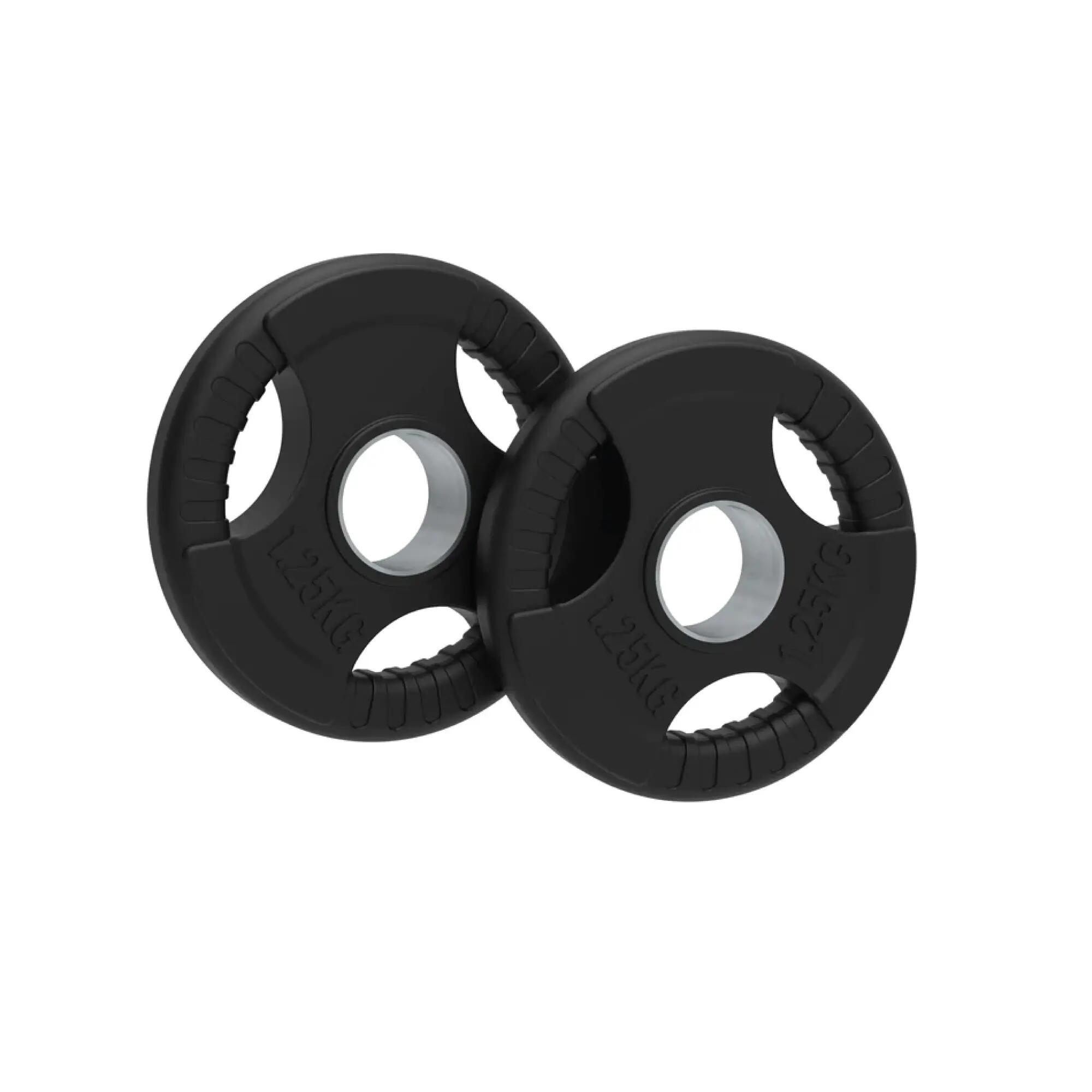 Discos de pesas olímpicos de goma Tri-Grip negros, juegos de 1,25 kg (PAR) 1/6