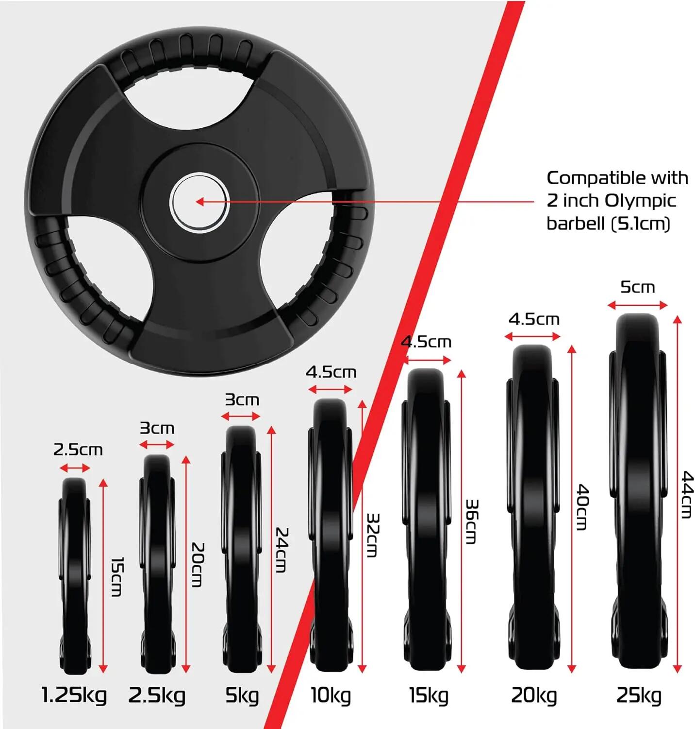 Olympijské gumové závažia Tri-Grip, čierne, párové sady, 25 kg 6/6
