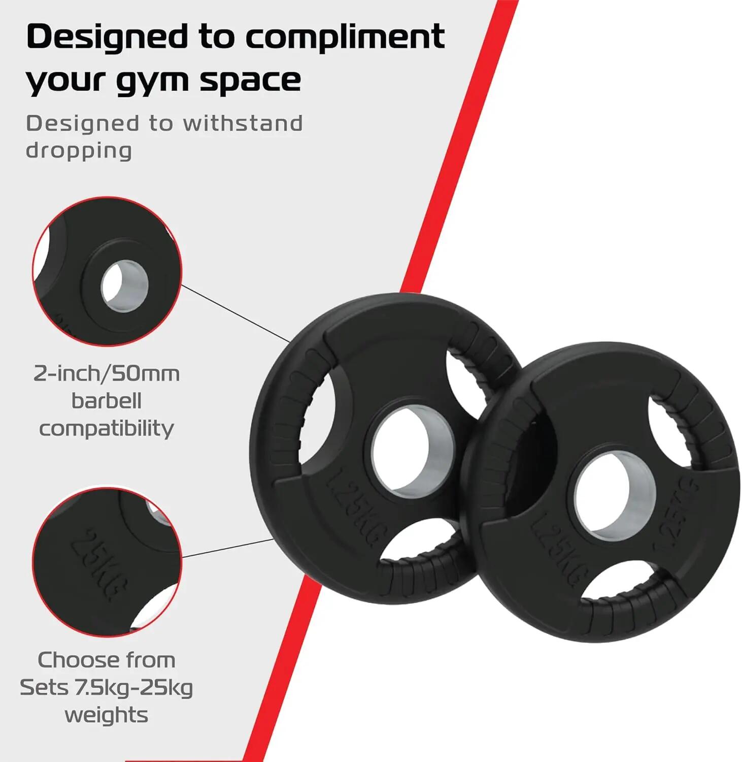 Olympijské gumové závažia Tri-Grip, čierne, párové sady, 7,5 kg 5/6