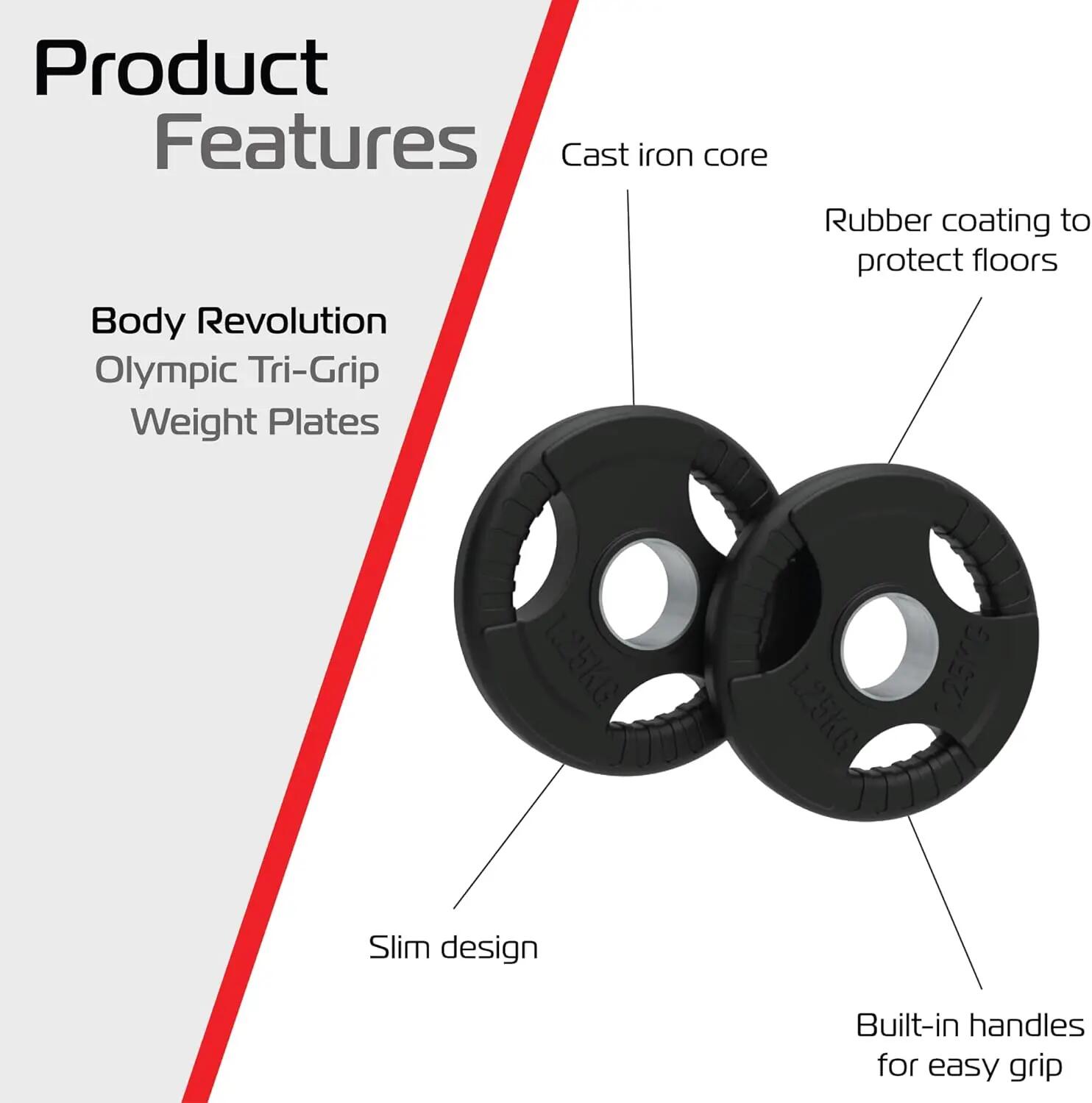 Olympijské gumové závažia Tri-Grip, čierne, párové sady, 25 kg 3/6