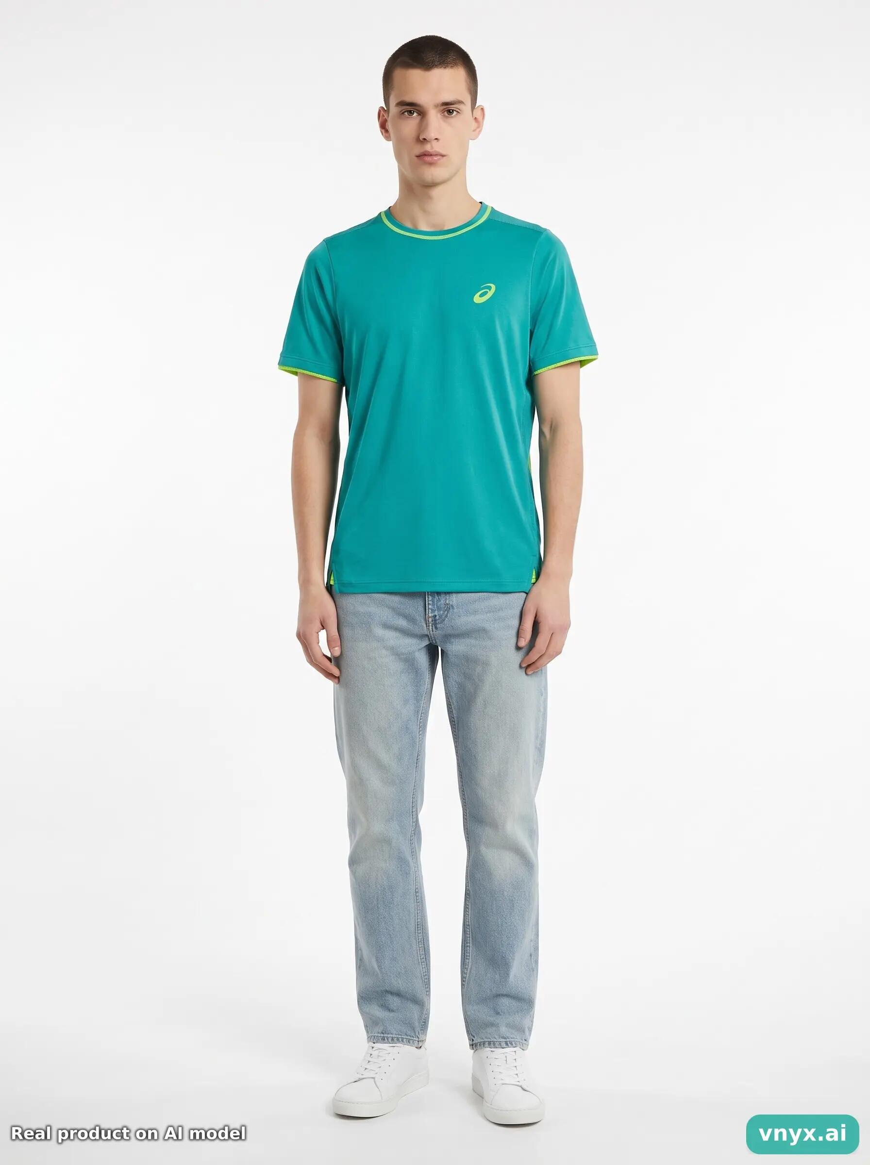 Second Life - Vintage Asics Turquoise T-Shirt Men S 3/5