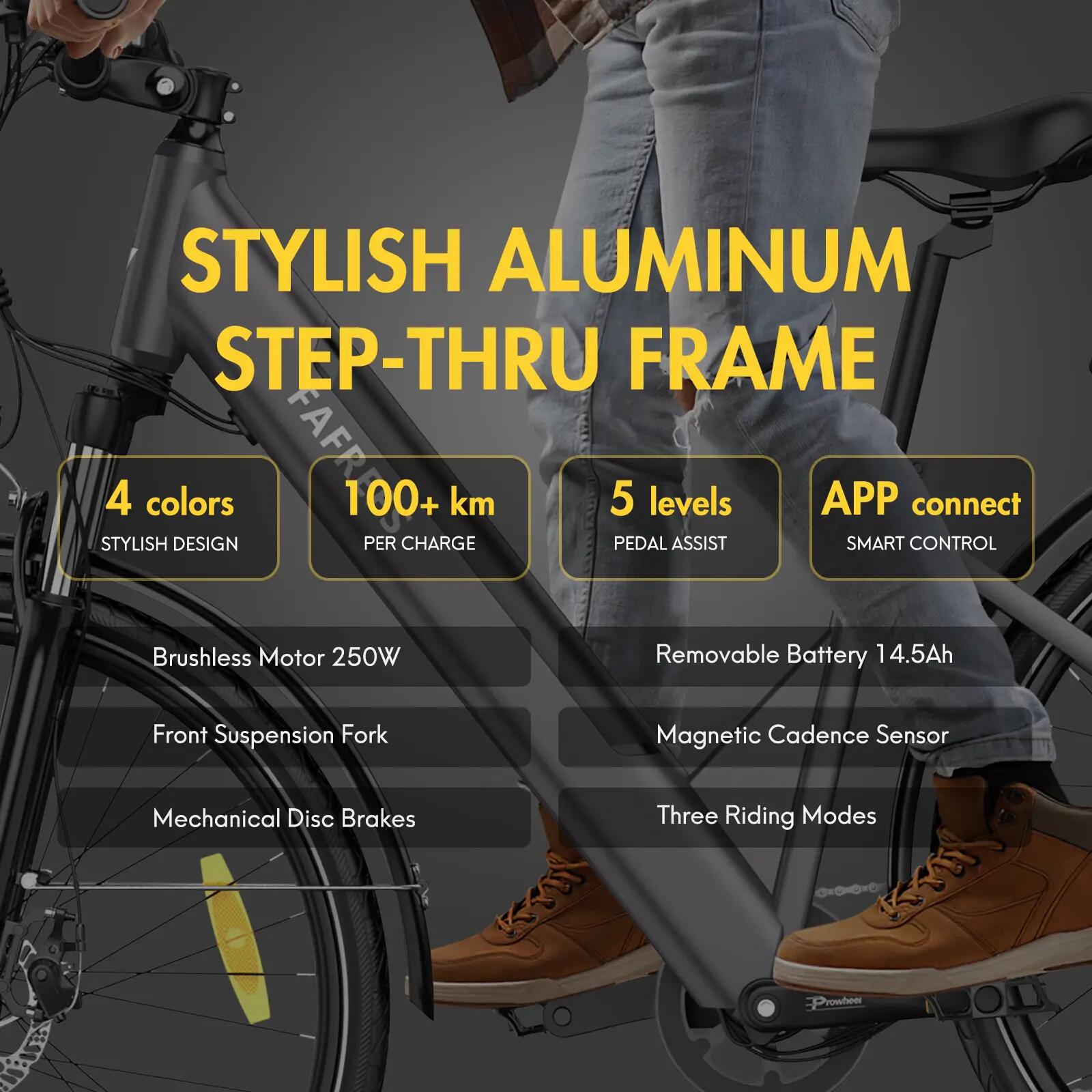 Mestský e-bicykel pre dospelých FAFREES F28 Pro 250W mechanické kotúčové brzdy 10/15