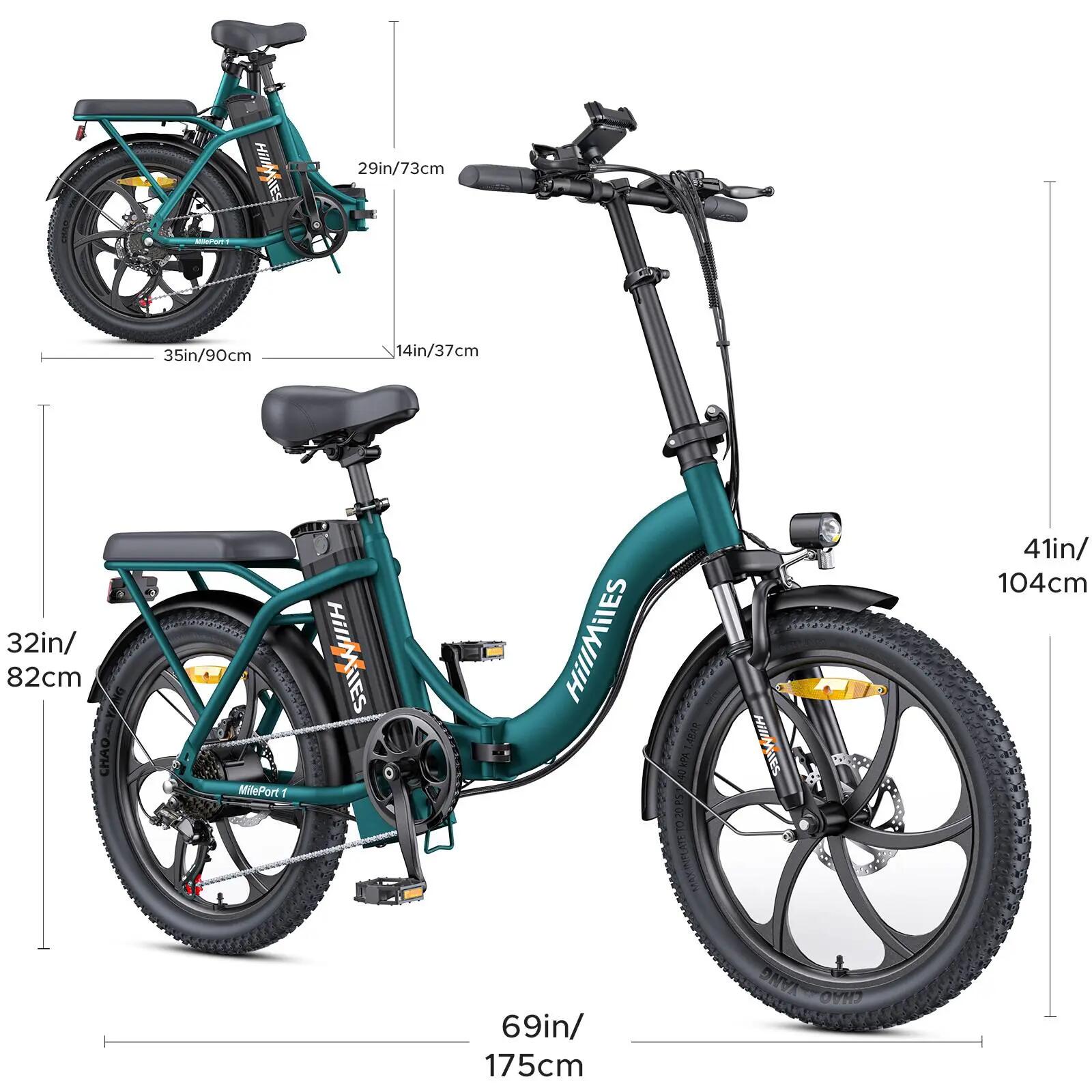 MilePort 1 Foldable Electric Bike 36V 13AH 20" Fat Commuter 3/9