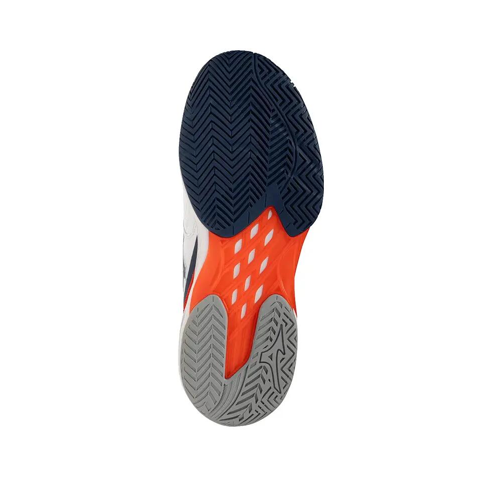 Buty tenisowe Mizuno Neo Ace AC Białe/Insignia Niebieskie/Pomarańczowe 5/6