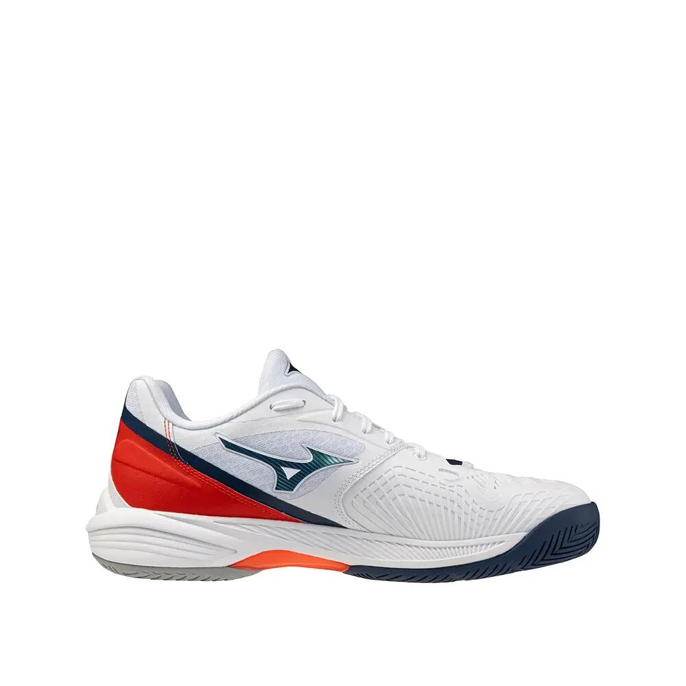 Buty tenisowe Mizuno Neo Ace AC Białe/Insignia Niebieskie/Pomarańczowe 4/6